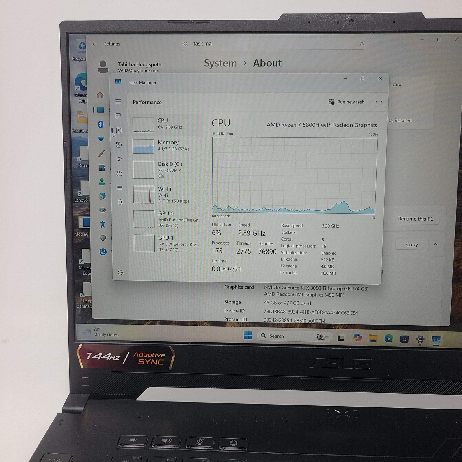 Asus TUF A15 FA507RE 15.6″ Ryzen 7 6800H 3.2GHz 8GB RAM 512GB SSD GeForce RTX