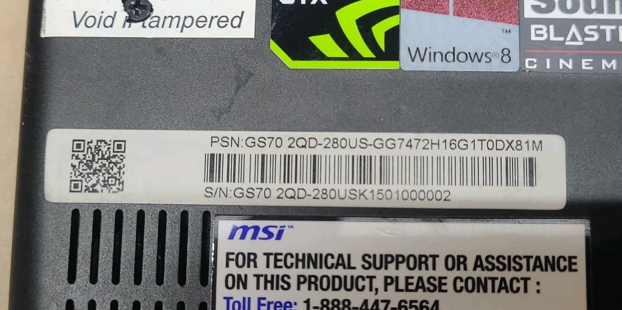 MSI GS70 2QD Gaming Laptop, i7-4720HQ, GTX 965M, 16GB RAM, NO SSD, NO OS *READ