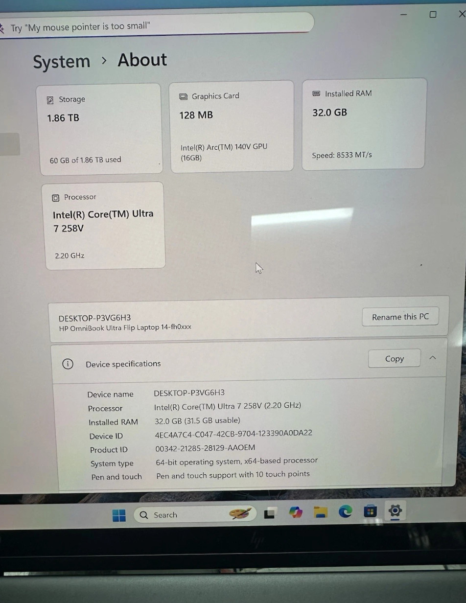 HP OmniBook Ultra Flip 2-in-1 14″ 3K OLED Touch. Ultra 7 258V 32GB 2TB W/STYLUS