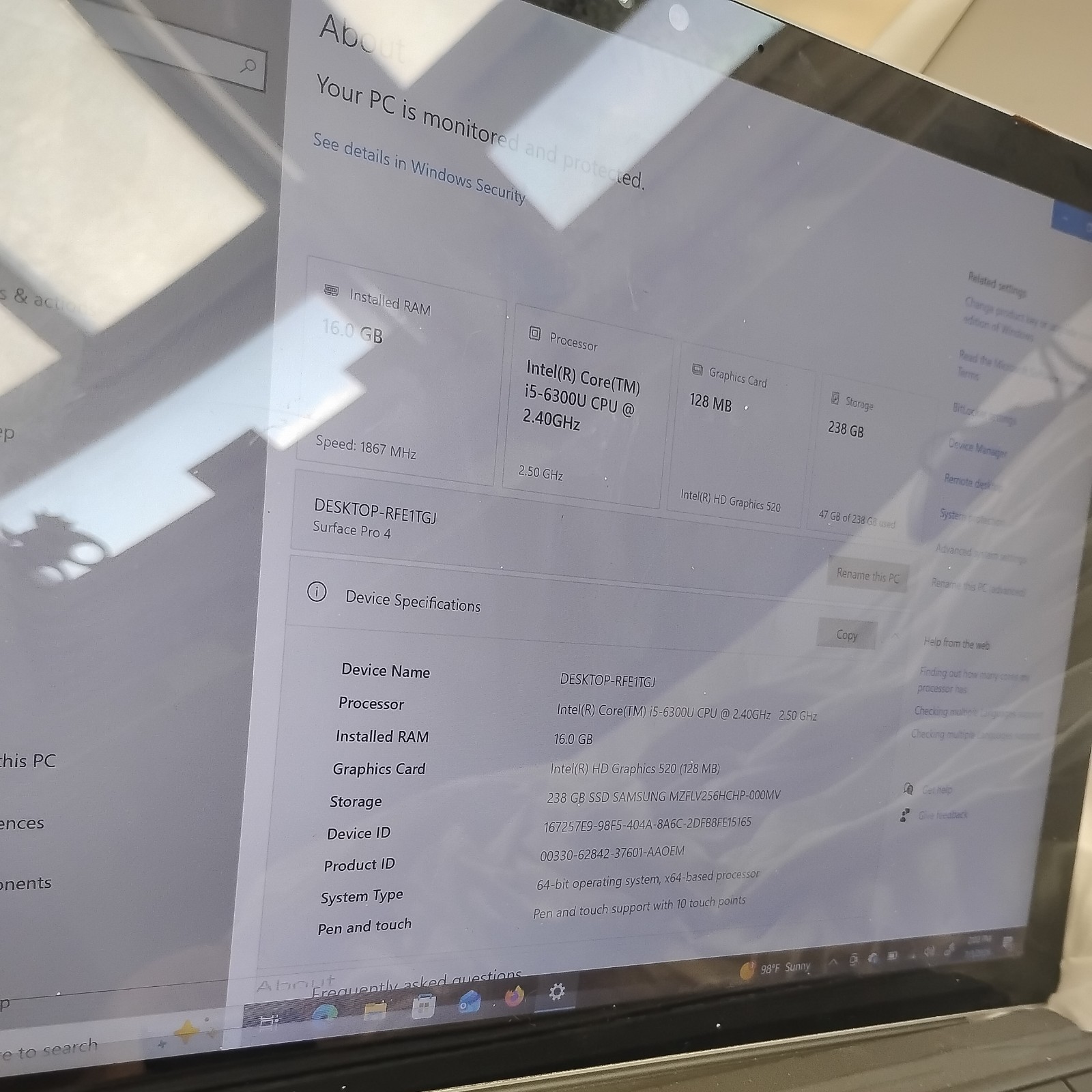 Microsoft Surface pro4 13.5″ Touch Intel i5-6300u @2.40ghz 16GB 256GB SSD parts