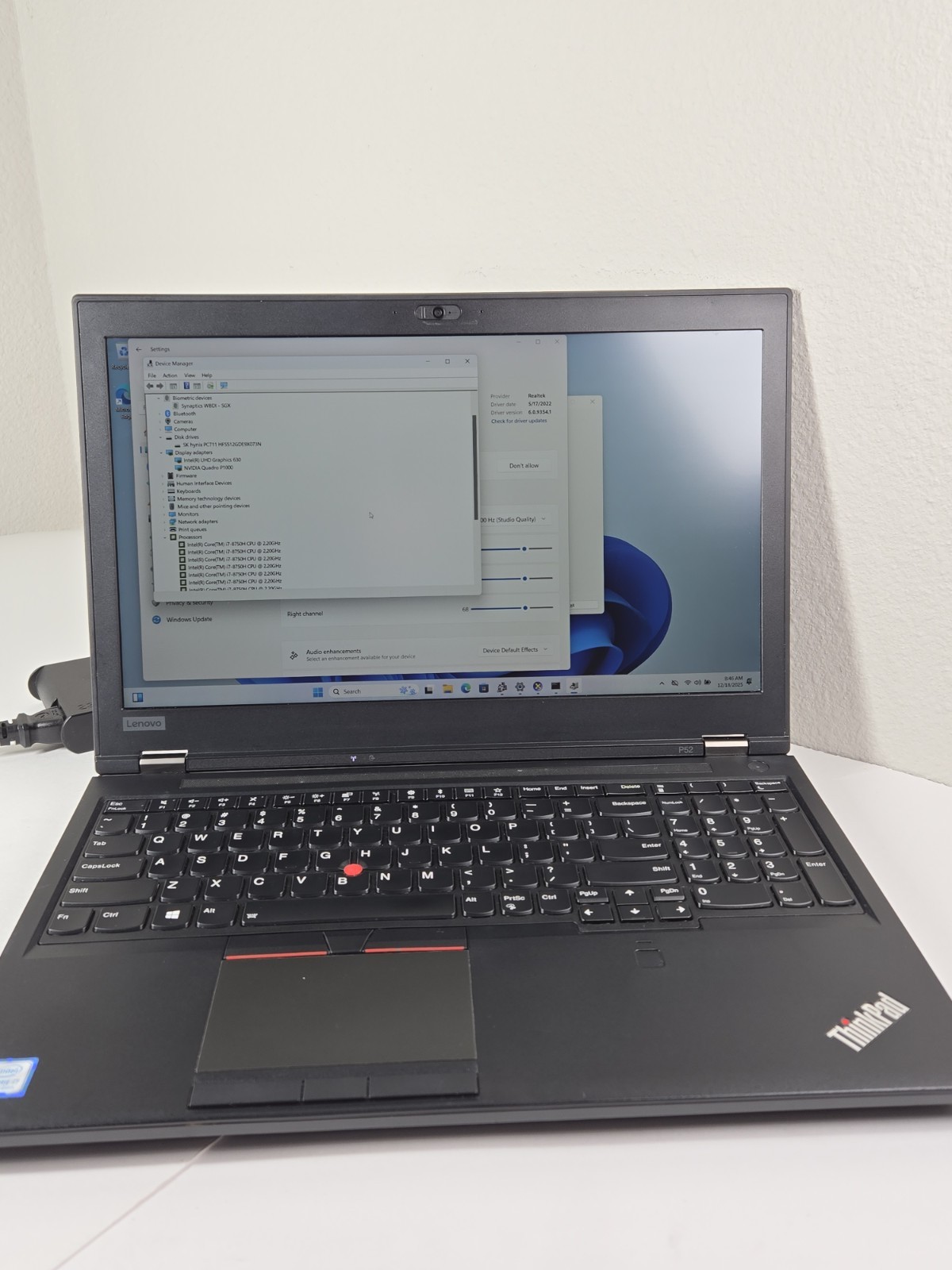 LENOVO ThinkPad P52 i7-8750H 16GB RAM 512GB NVMe Quadro P1000 Win11Pro