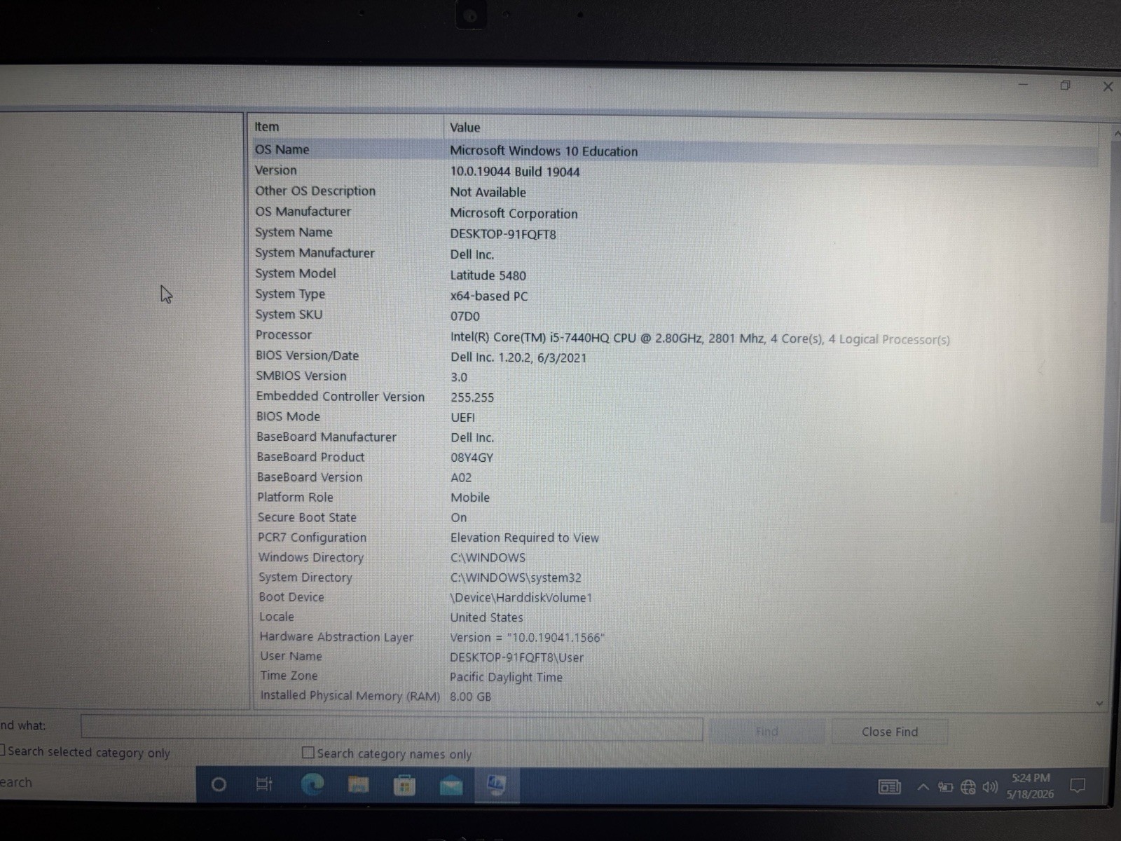 Dell Latitude 5480 i5-7440HQ 8GB RAM, 128GB SSD, Win10Edu, New Battery w/charger