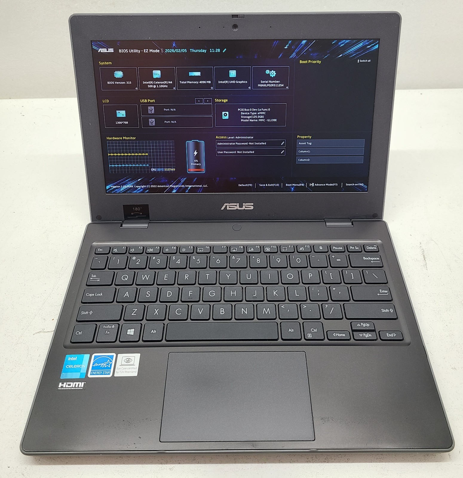 ASUS BR1100CK 11.6″ Laptop Intel N4500 4GB RAM 128GB eMMC NO OS (FL)