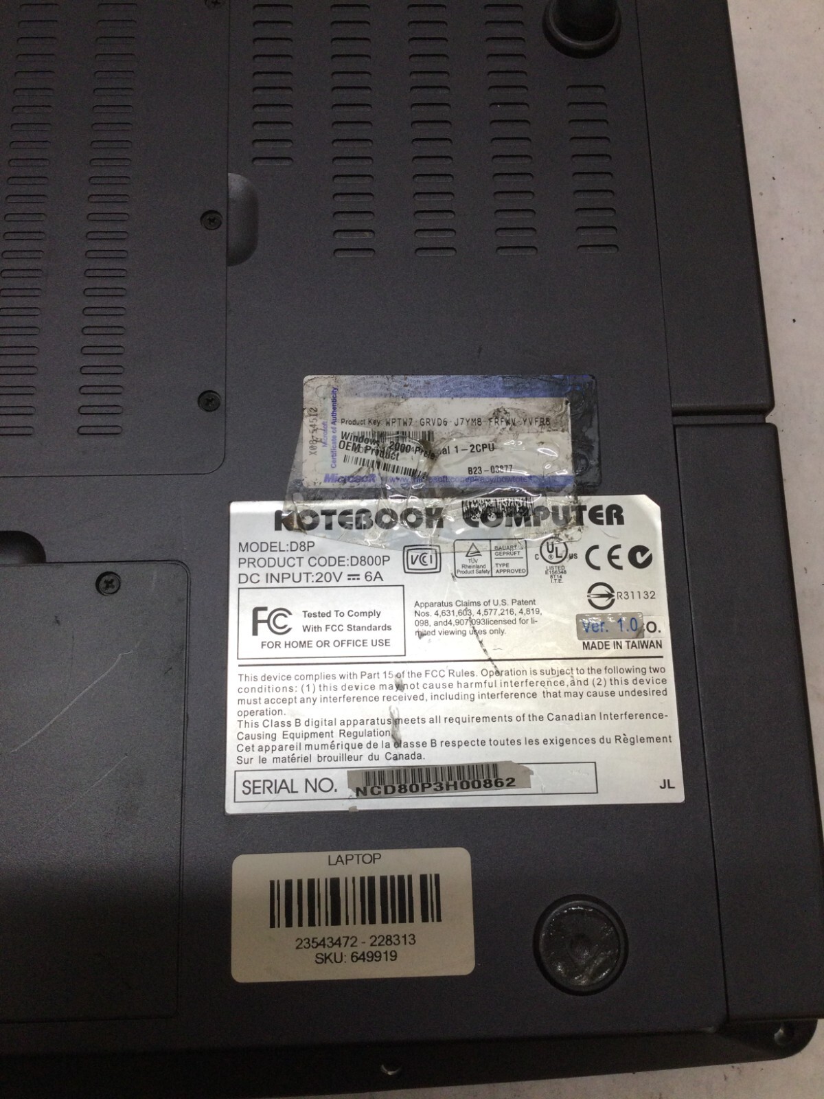 Clevo D800P 15″ Laptop Intel Pentium 4 ATI Radeon 9600 PRO UNTESTED AS IS – – DW