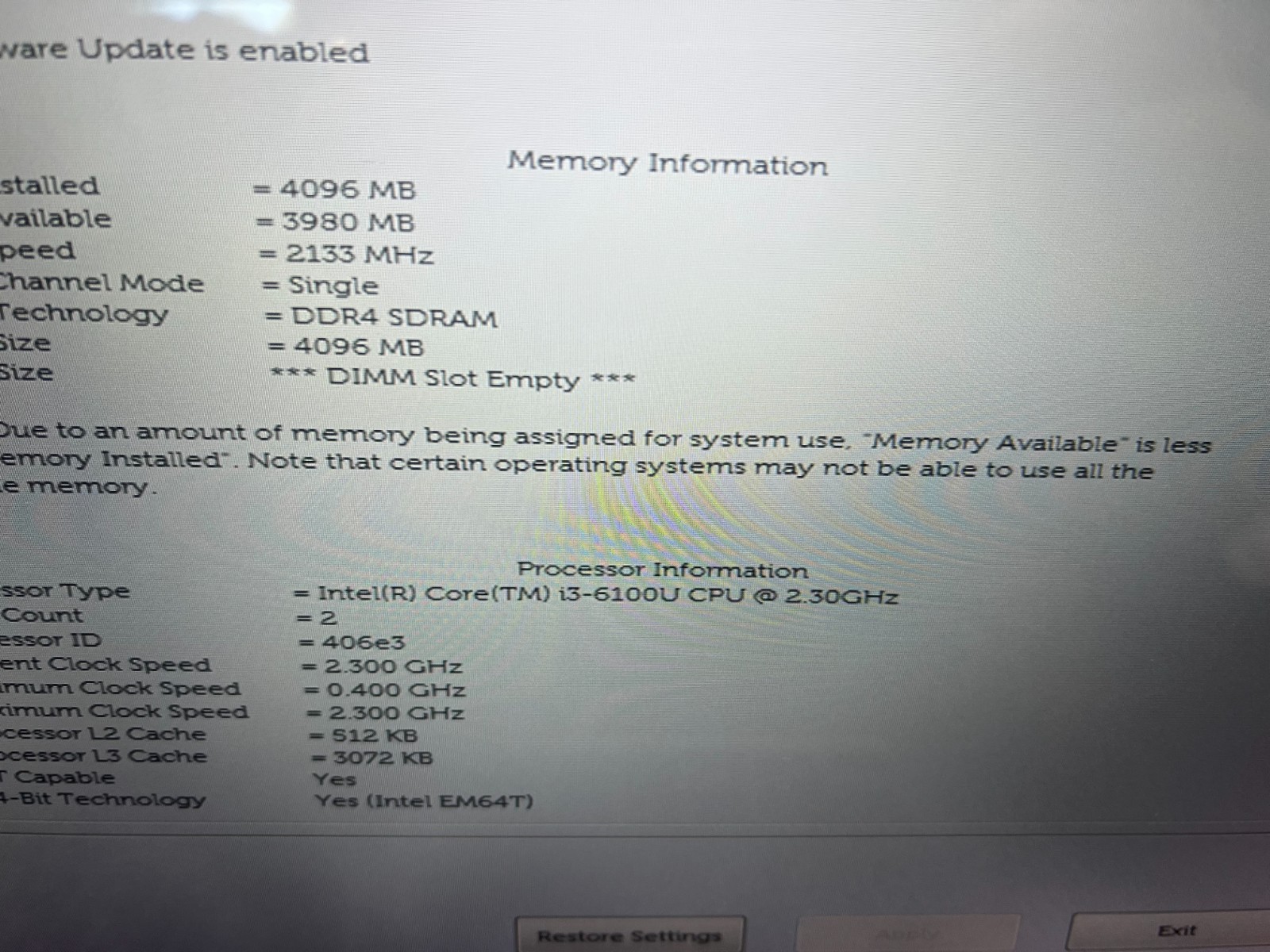 Dell Inspiron 15-5568 Intel Core i3-6100U 2.30GHz 4GB NO HDD No OS
