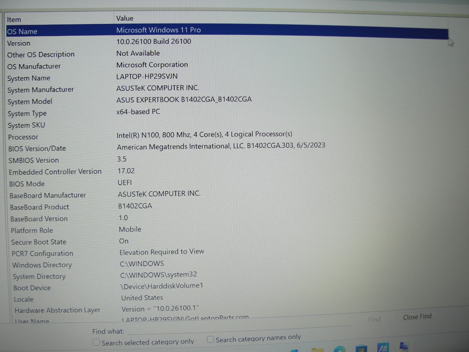 WARRANTY Asus ExpertBook B1402CGA 14” FHD Intel N100 800Mhz 4GB SSD Reset 128GB