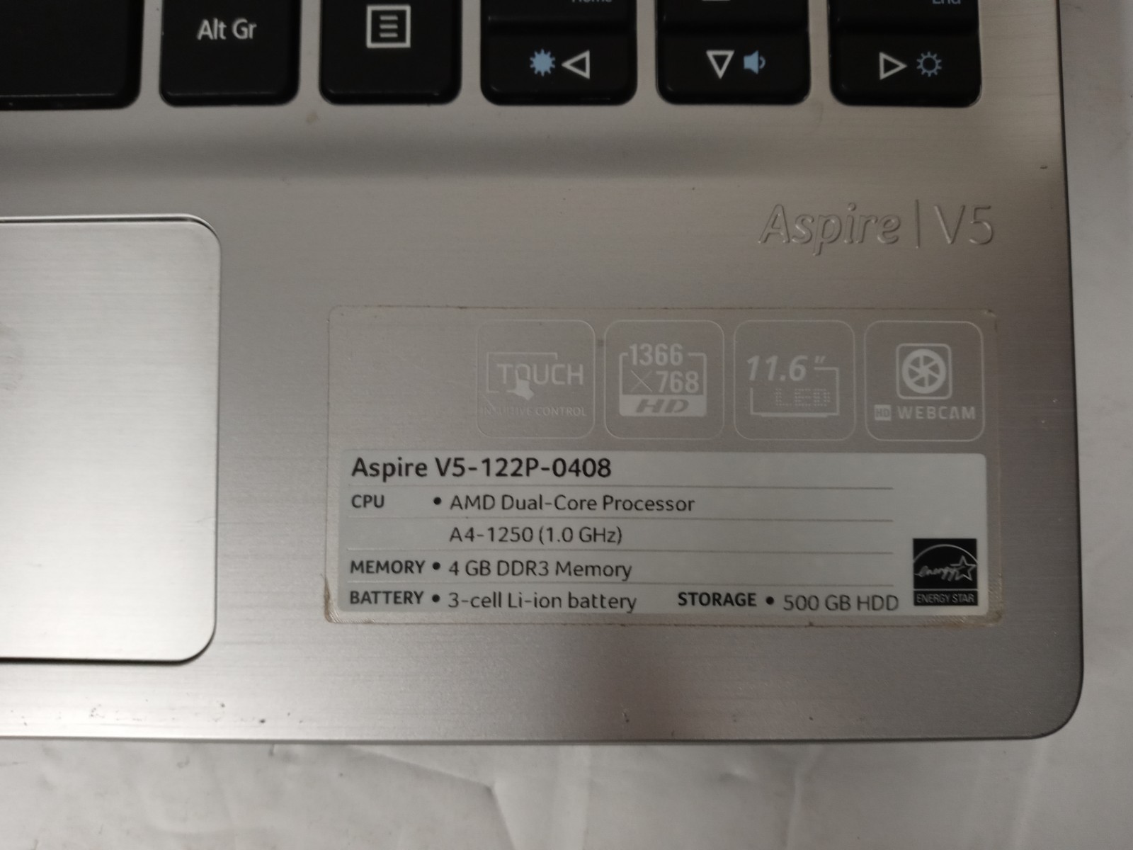 Acer Aspire V5 11″ Notebook V5-122P-0408 AMD A4-1250 1.0GHz 4GB RAM *READ DESCR*