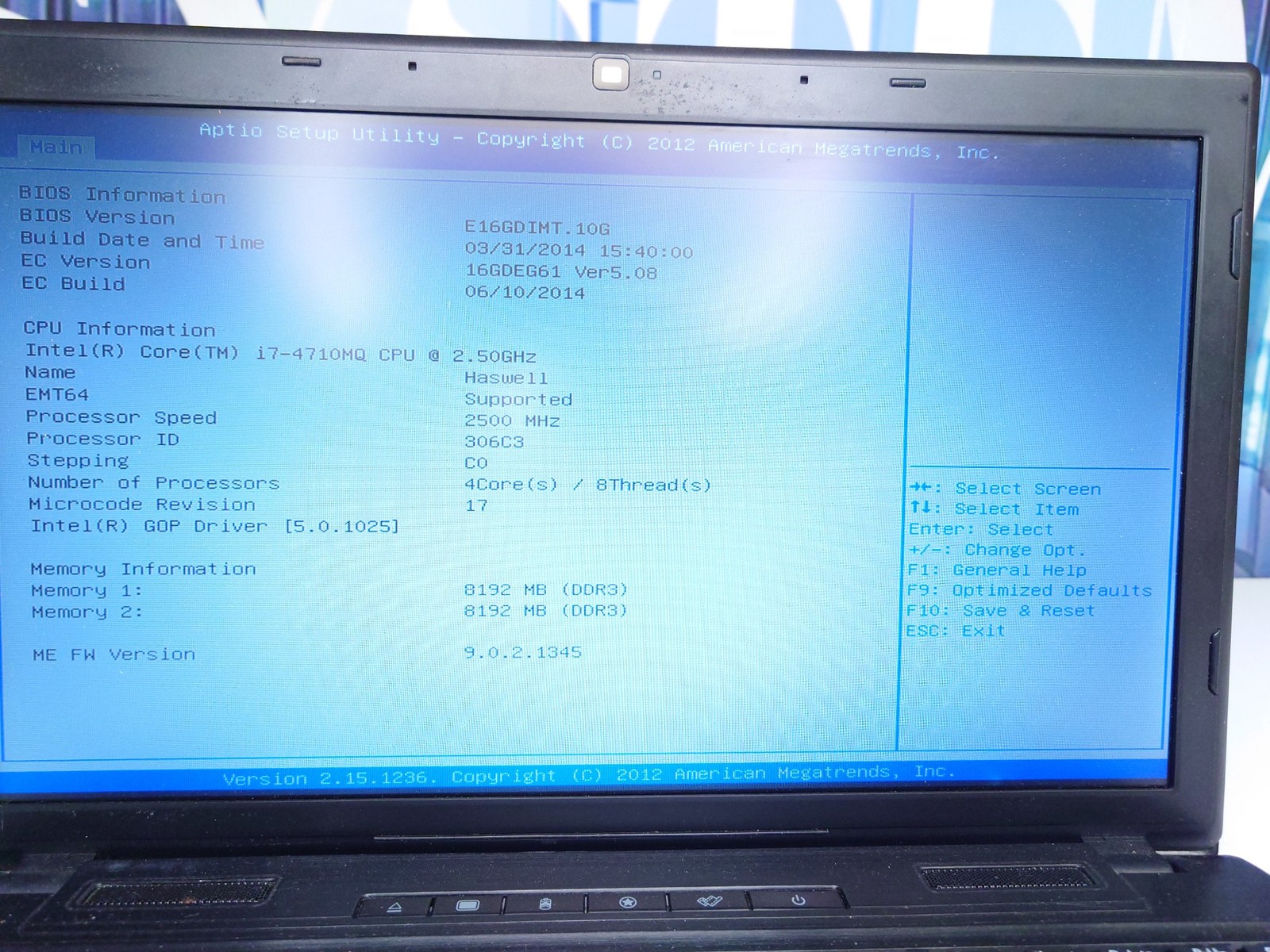Nobilis MS-16GD laptop i7-4710mq @ 2.50 Ghz 16GB RAM NO HDD NO O/S