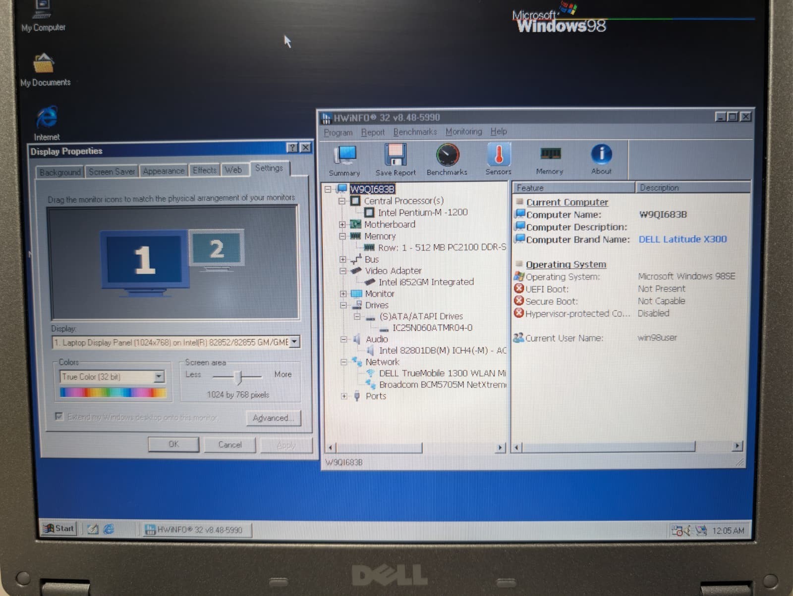 Dell Latitude X300 | Pentium M 1200 640MB RAM 60GB HDD | Windows 98 SE