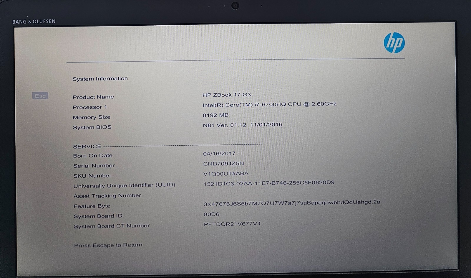 HP ZBook 17 G3 17.3″ Laptop Intel Core i7-6700HQ 8GB Ram NO HD/OS (FL)