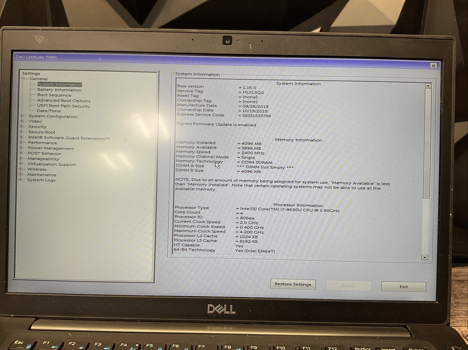 Dell Latitude 7490 / Intel Core i7 8th Gen / BIOS Unlocked / Parts Repair / J3