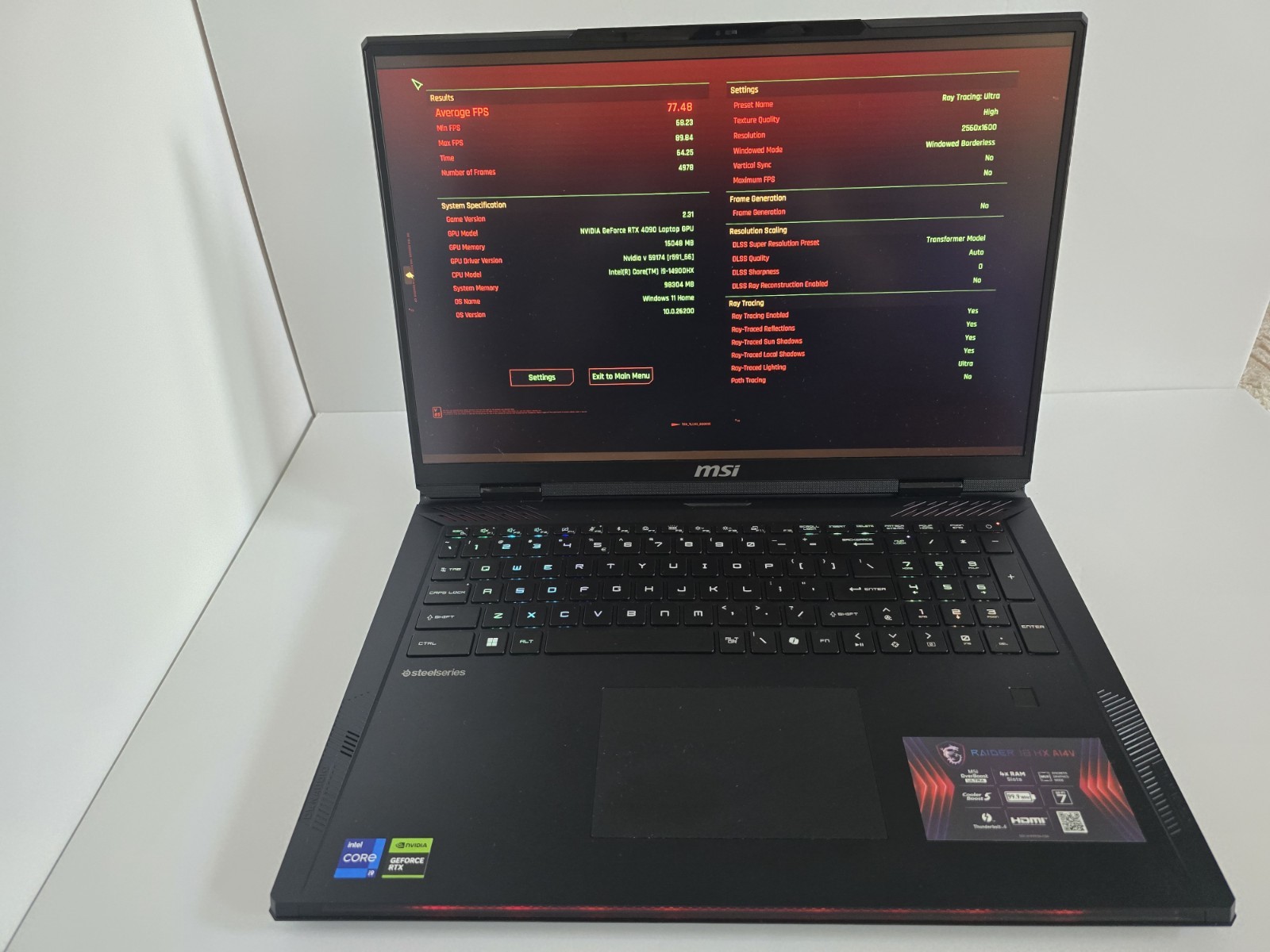 MSI Raider 18″ HX A14VHG-459US Gaming Laptop RTX 4090, 32GB RAM, 1TB SSD