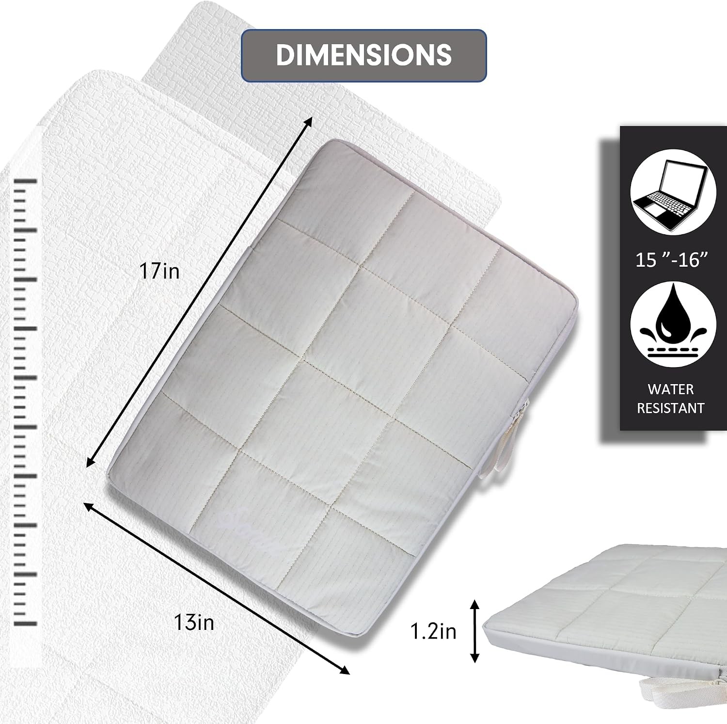 Sleeve for 15-16 Inch Laptop, Quilted Pillow Puffer Carrying Case, Ivory
