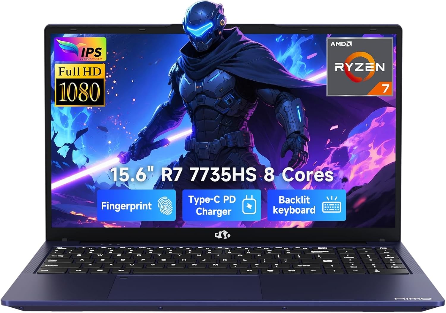 NIMO Gaming Laptop 15.6″ FHD Laptop AMD R7 7735HS 16GB DDR5 RAM 512GB SSD