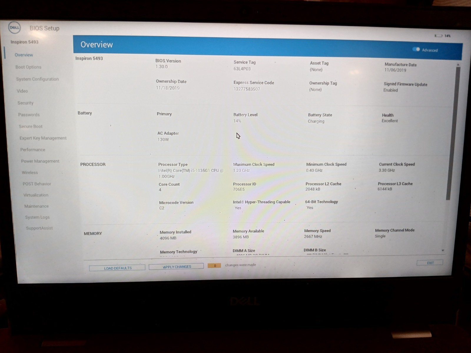 Dell Inspiron 5493 14″ i5-1035G1 4GB RAM 256GB SSD WIN11 #97