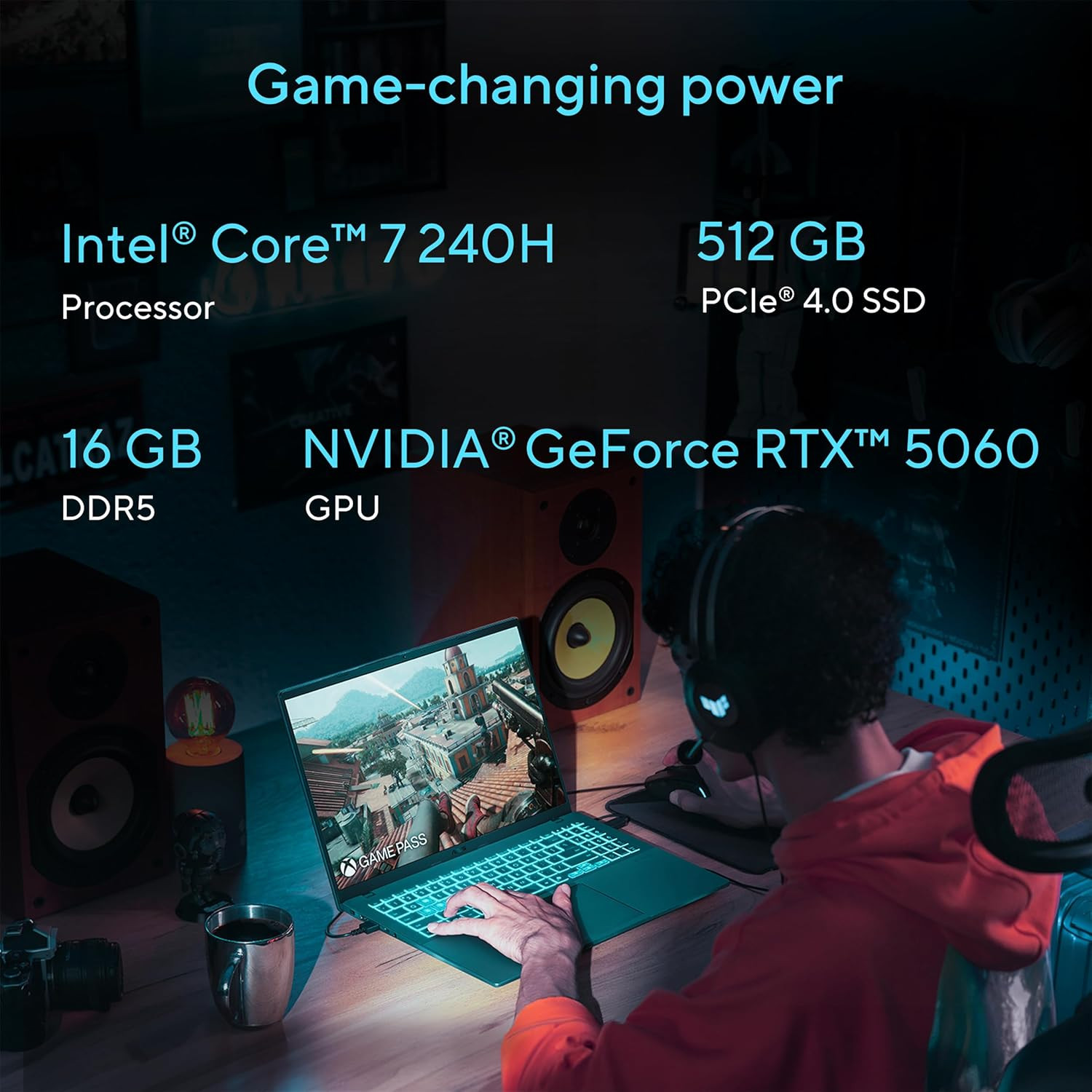 V16 Gaming Laptop, 16” WUXGA 144Hz Display, Intel Core 7 Processor 240H, NVIDIA
