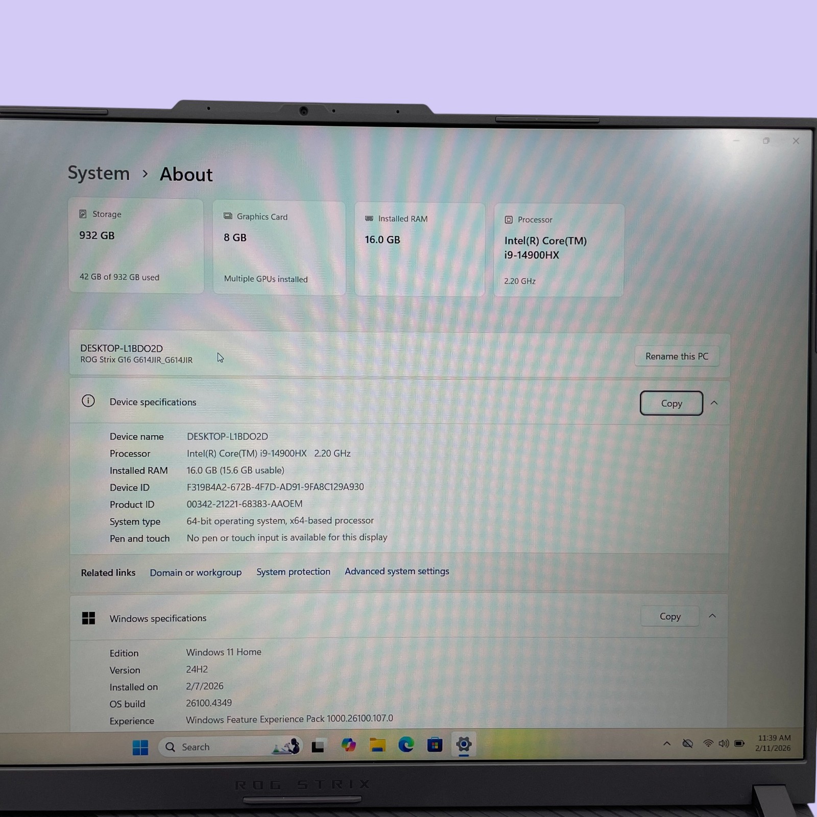 Asus ROG Strix G16 G614FR-ES96 Laptop i9-14900HX RTX4070 8G 1TB / 16GB #U1032