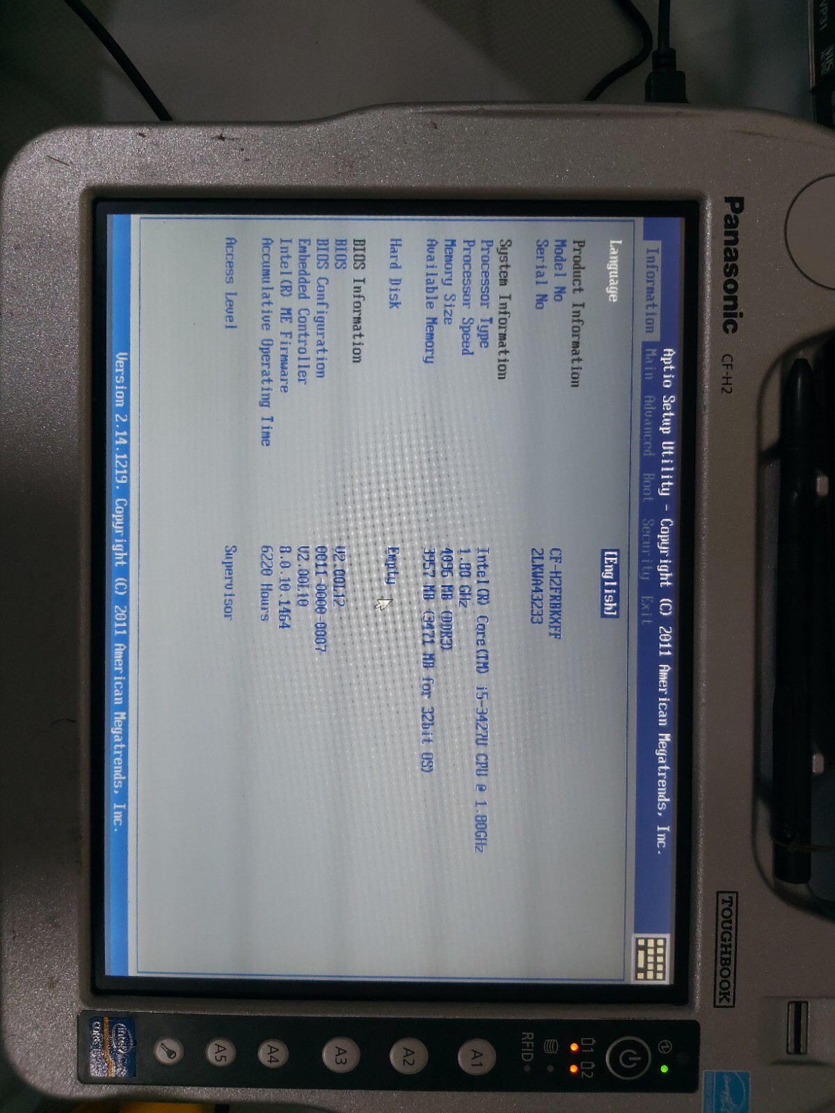 Used Panasonic Toughbook CF-H2 Tablet PC Computer – CORE i5 (No HDD)