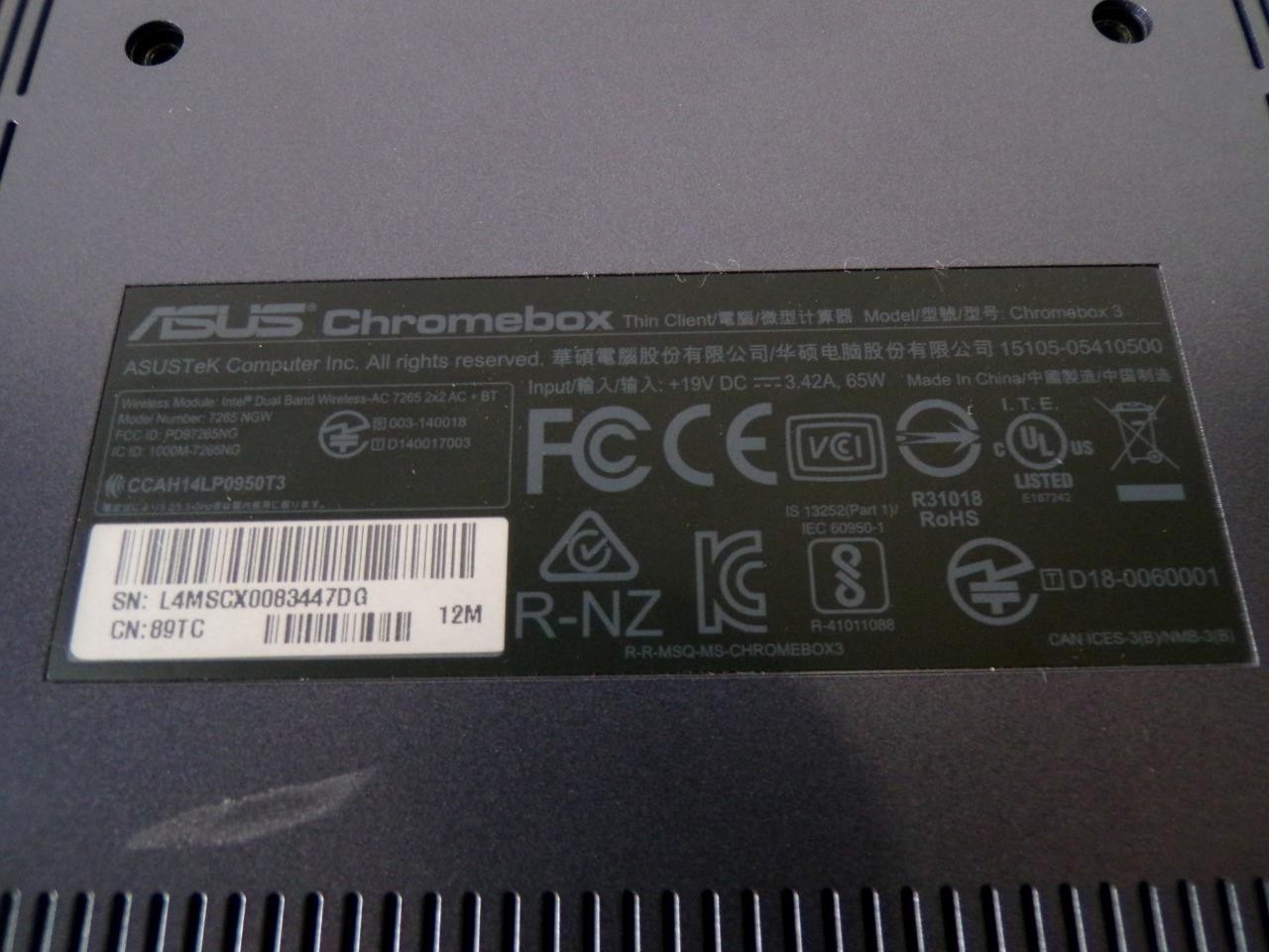 ASUS Chromebox 3 Intel Celeron(R) CPU 3867U 1.8GHZ 4GB 32GB SSD Chrome OS (Z615)