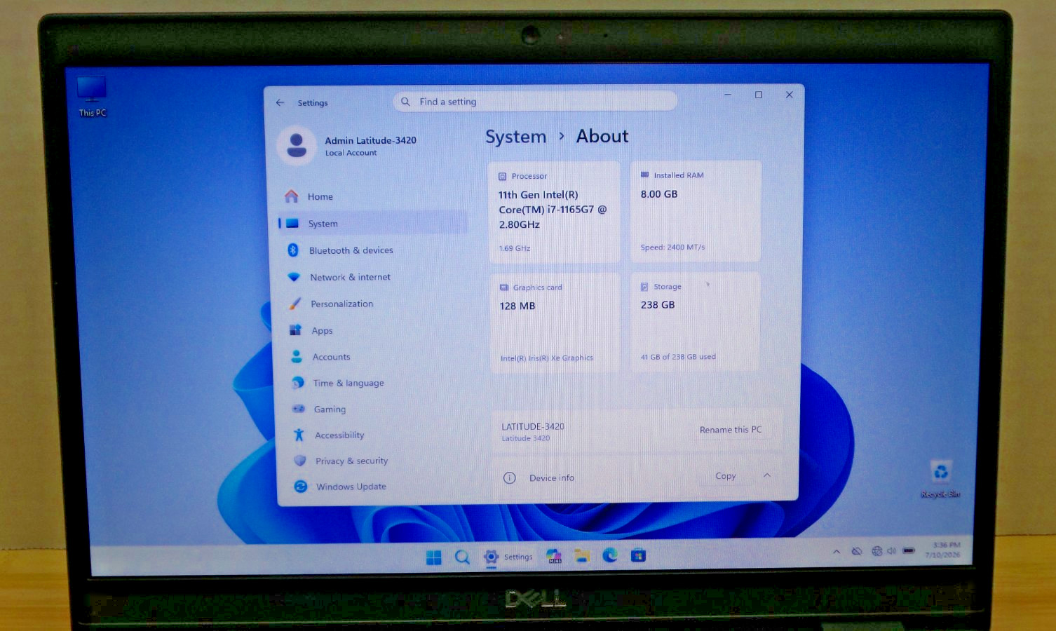 Functional DELL Latitude 3420 | i7-1165G7 | 8 GB RAM | 256 GB SSD | BIOS PASSWRD