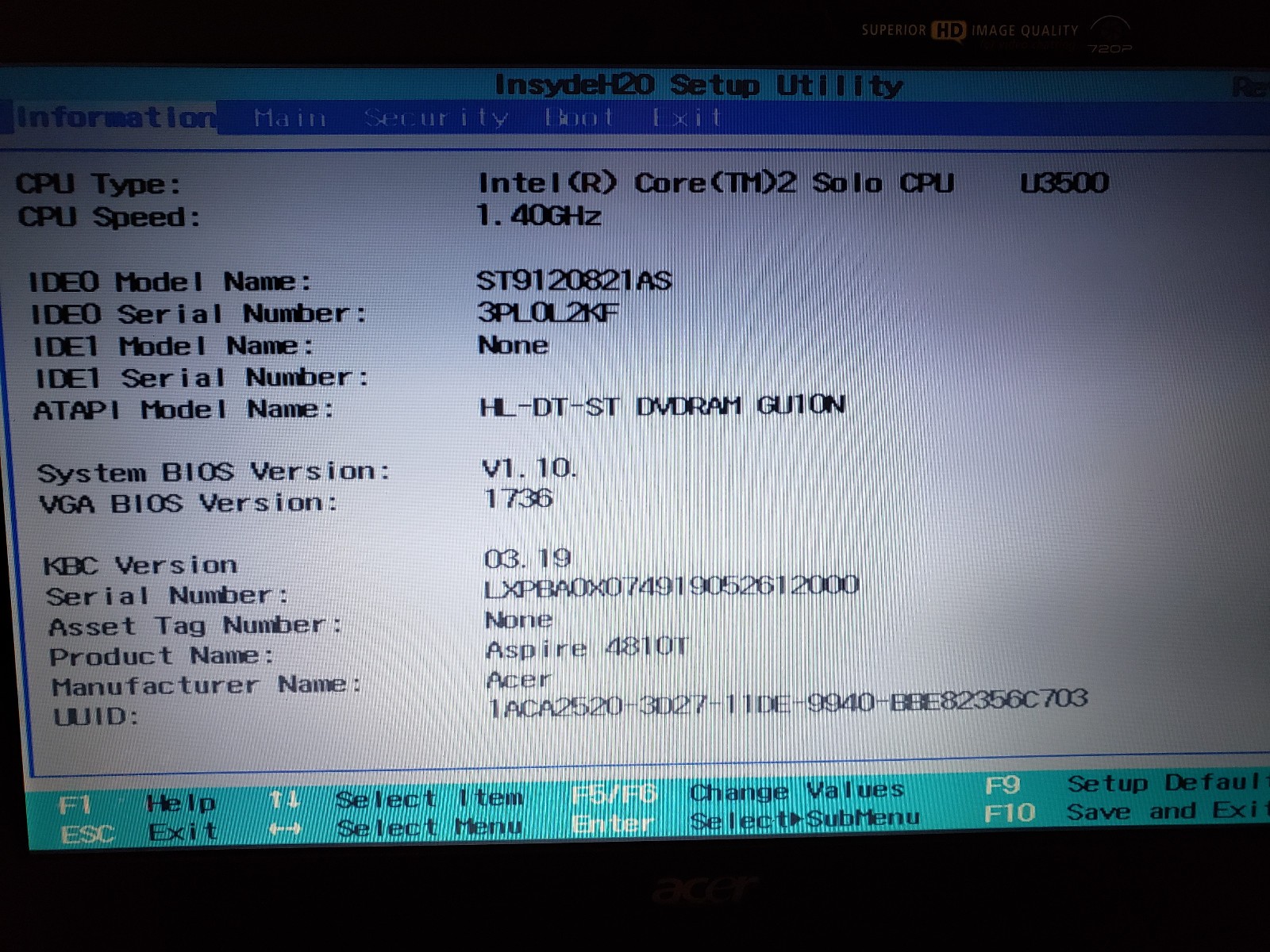 Acer Aspire 4810T-8480 14″ – Intel Core 2 U3500 @ 1.40GHz – TESTED – WORKING