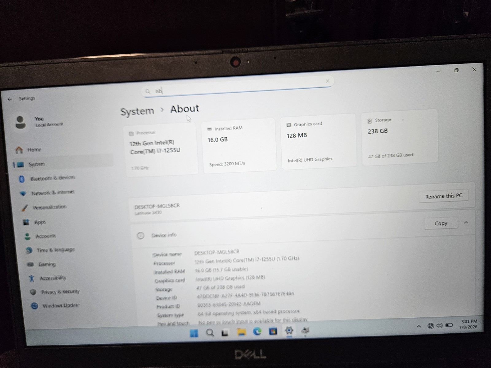 DELL LATITUDE 3430 i7-1255U@1.70GHz 16GB RAM 256GB NVMe WIN 11 – LOCAL ACCOUNT