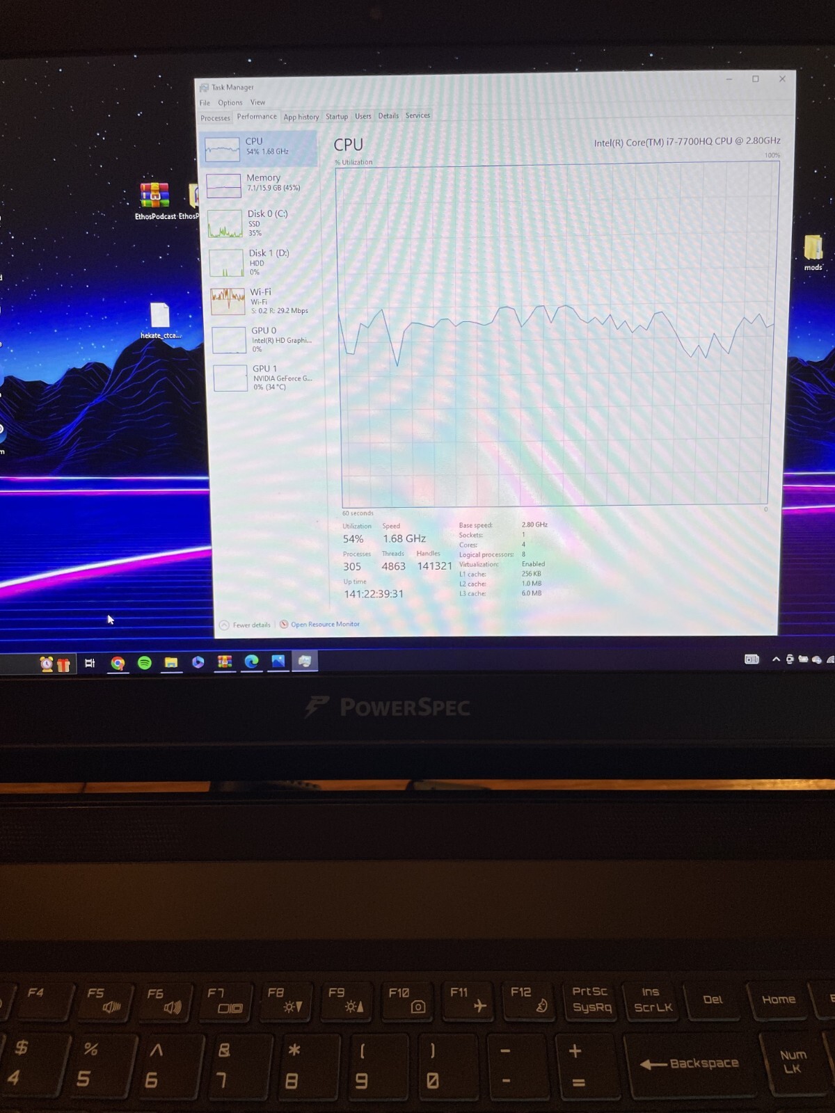 PowerSpec 1510 i7-7700HQ GTX 1070 Gaming Laptop 15.6 in display RGB Keyboard