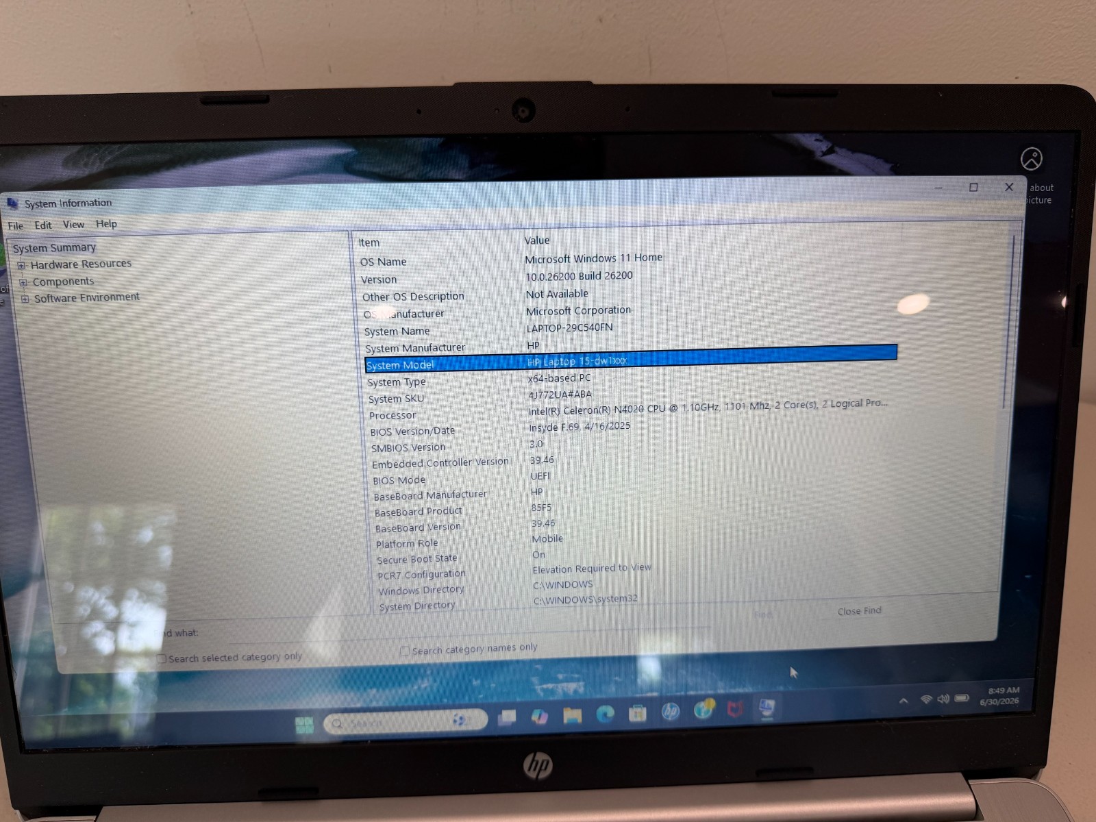 HP 15-dw1000 15.6″ Laptop Celeron N4020 4GB RAM 128GB SSD Windows 11