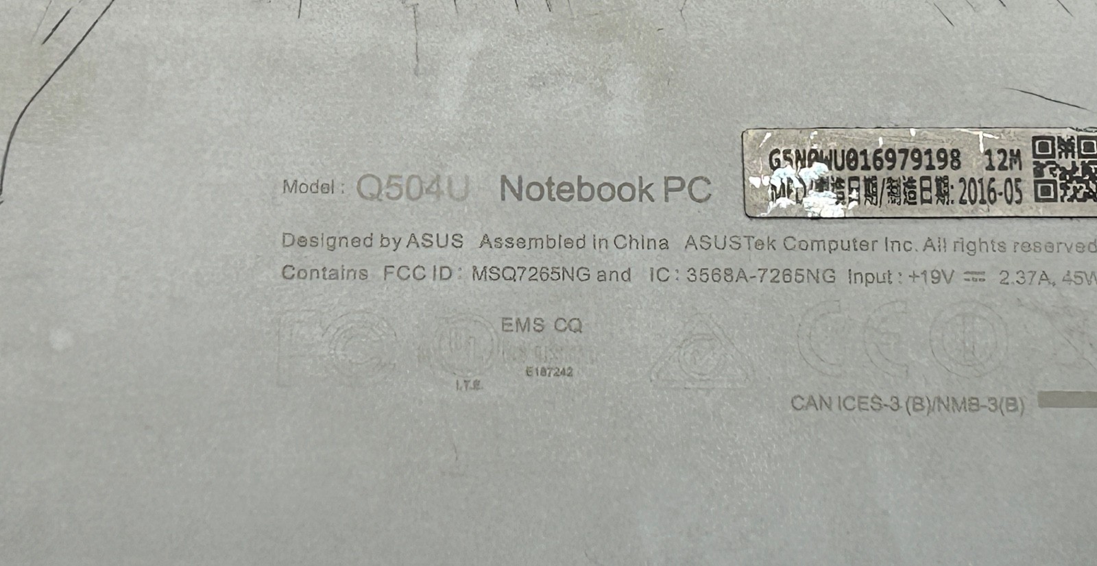 Asus Q504U Notebook PC Touch Intel i5 7th 8GB RAM 256GB SSD UNTESTED SOLD AS IS
