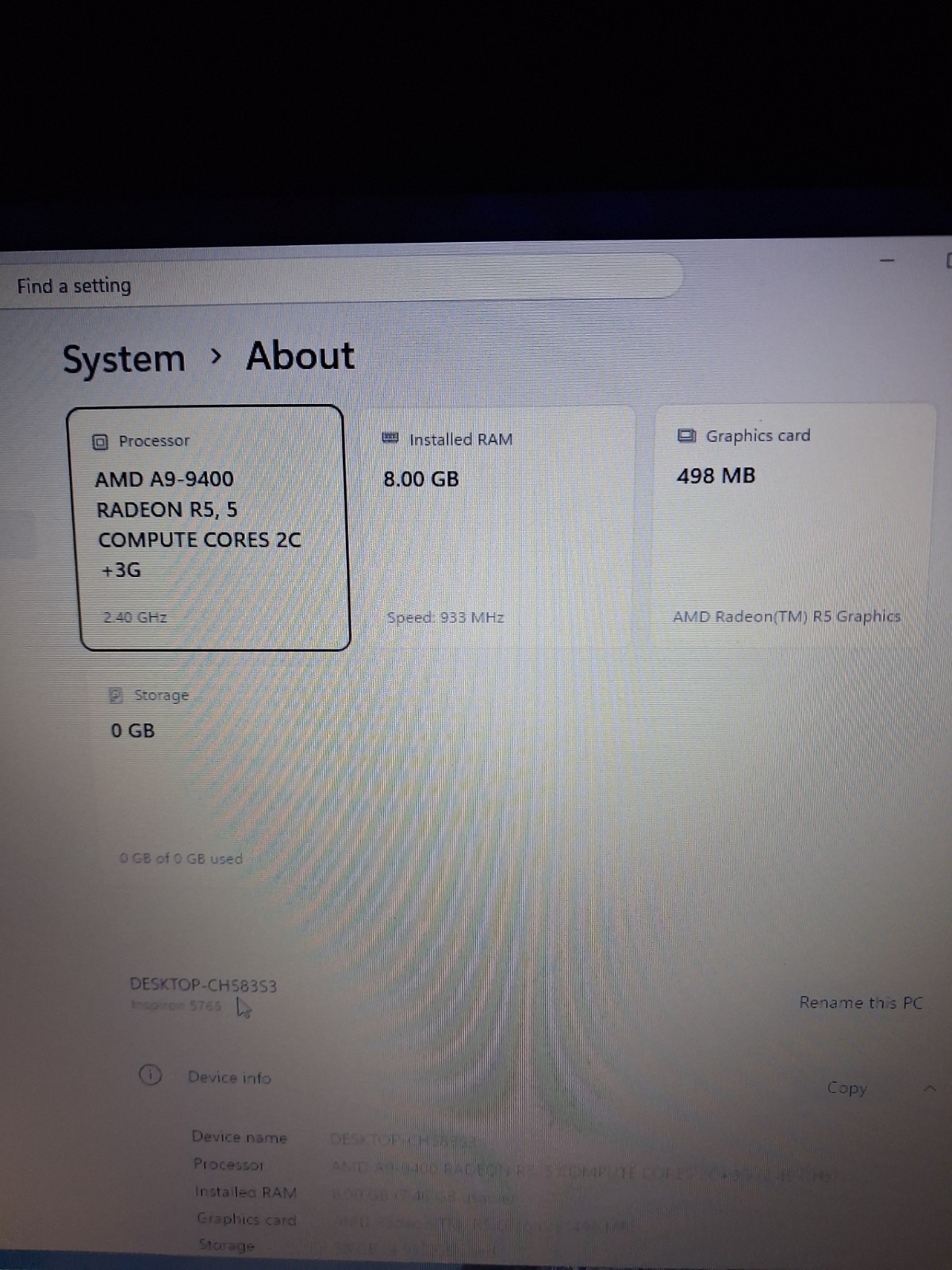 Complete Working Inspiron 17 5765 Laptop-AMD A9-9400, 8GB, 500GB 2.5″ SSD, Win11