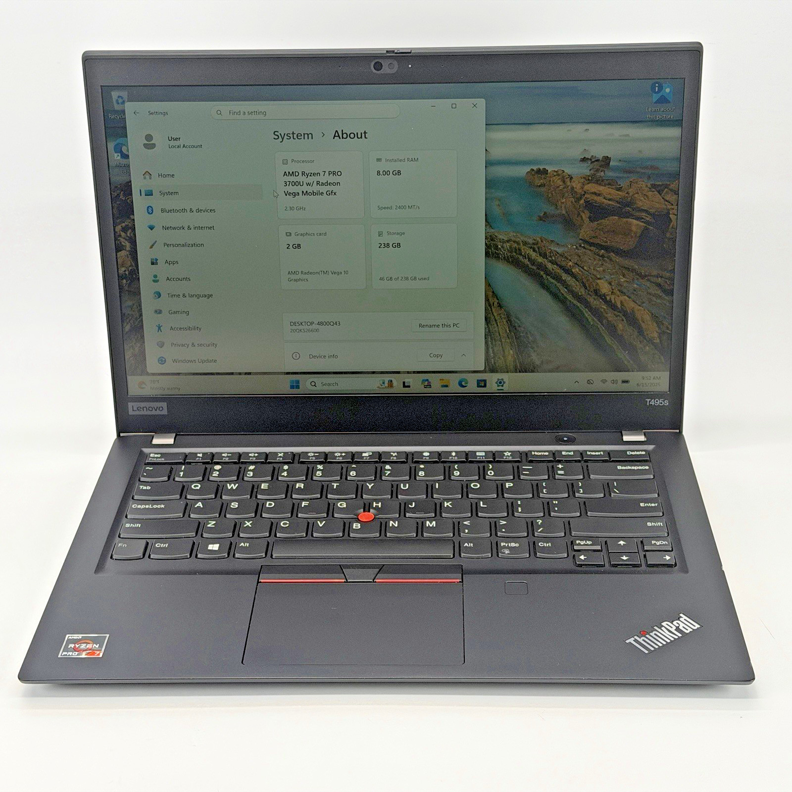 Lenovo ThinkPad T495s AMD Ryzen 7 Pro 3700u 2.30 GHz 8 GB RAM 256 GB SSD (NVMe)