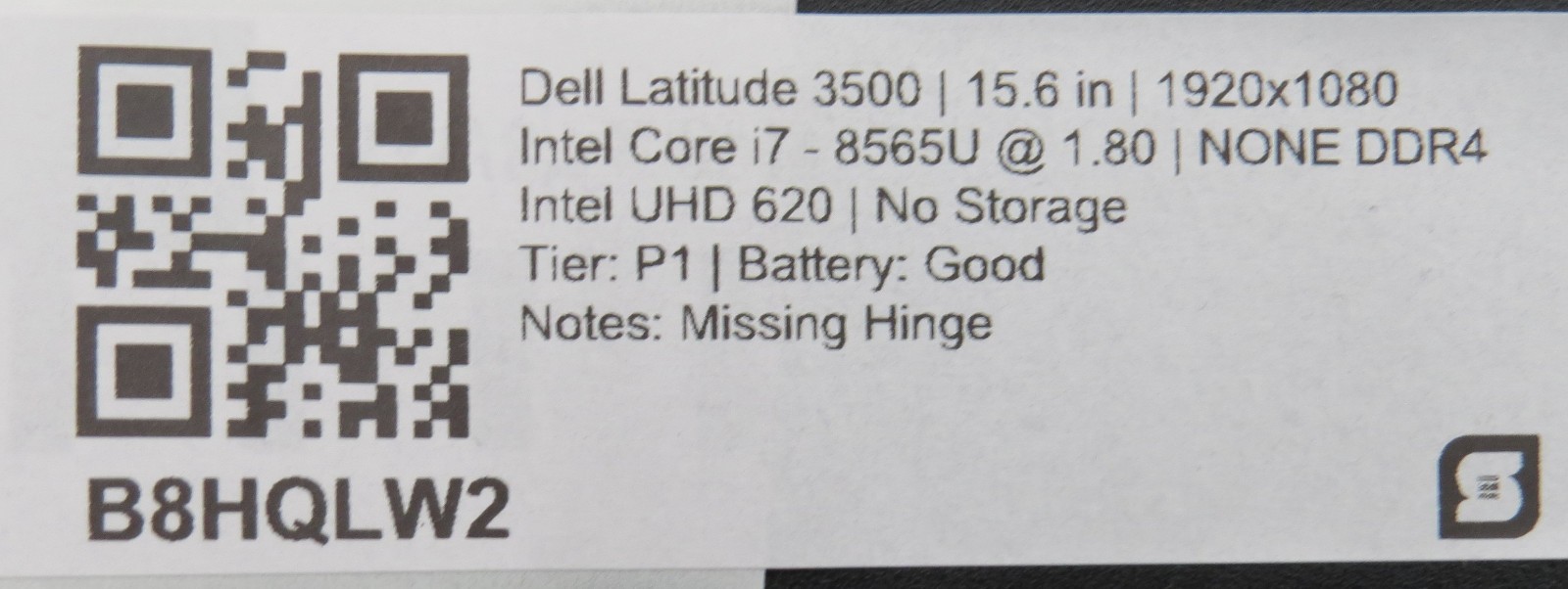 Dell Latitude 3500 i7-8565U @ 1.8GHz UHD 620 15.6″ No RAM/HDD/OS/AC