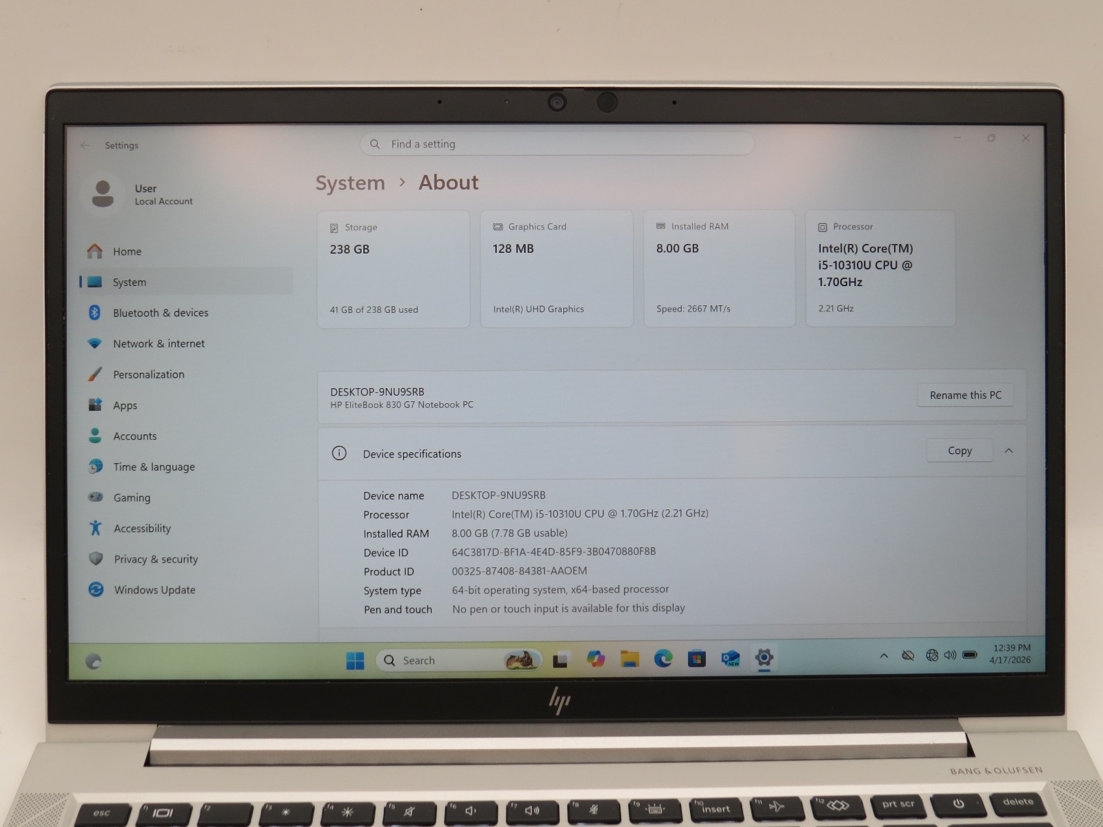 HP Elitebook 830 G7 | i5-10310U @ 1.7GHz | 8GB DDR4 | 256GB m2 | 13″ | Win 11