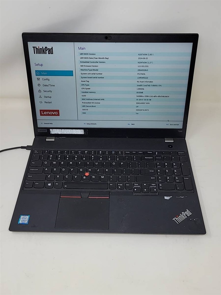 LENOVO ThinkPad T590 20N40026US Laptop Intel I7-8565U 8GB SEE NOTES
