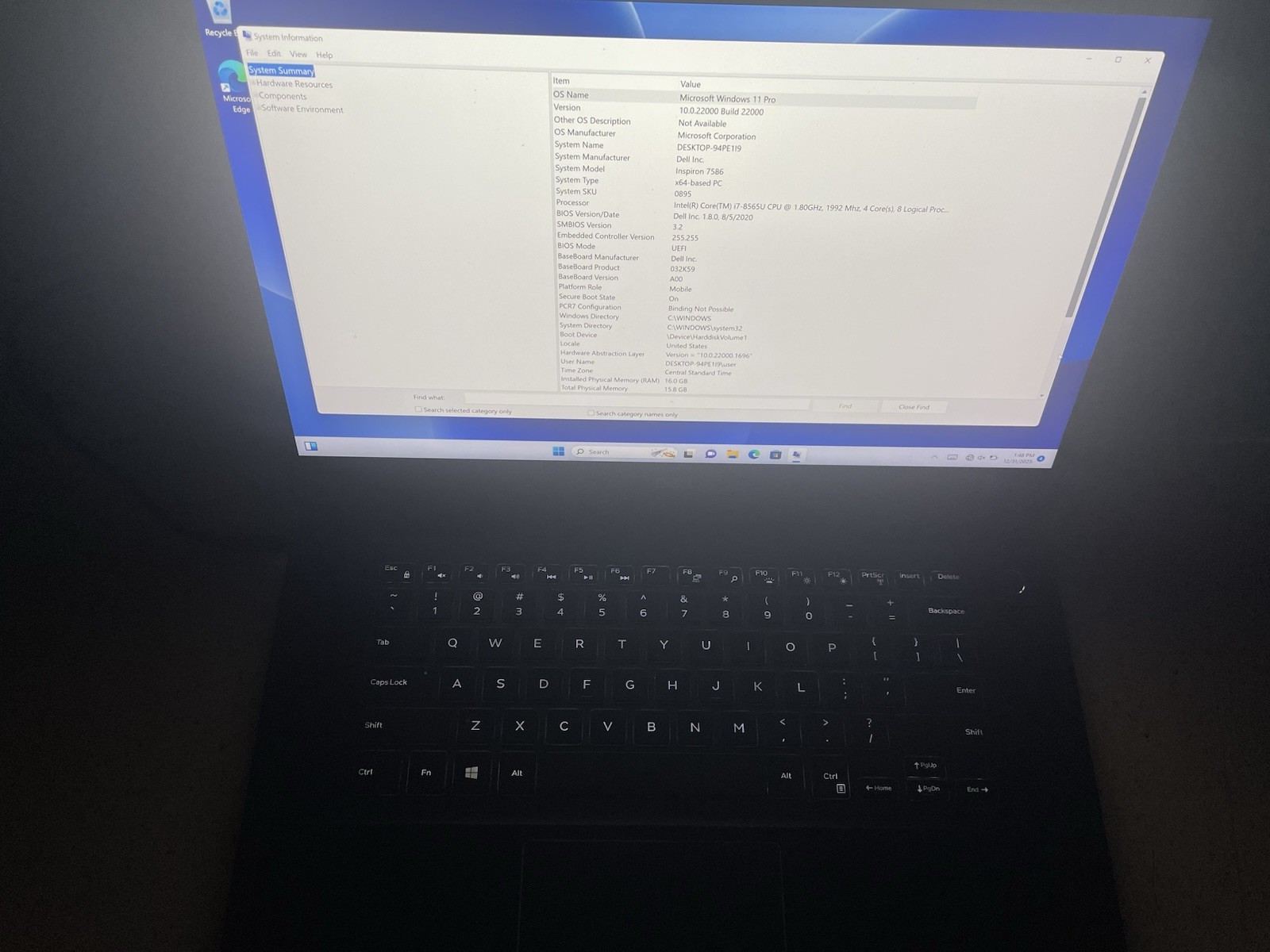 Dell Inspiron 7586 gaming laptop. Touchscreen 16GB RAM/512GB NVMe. NVIDIA MX150
