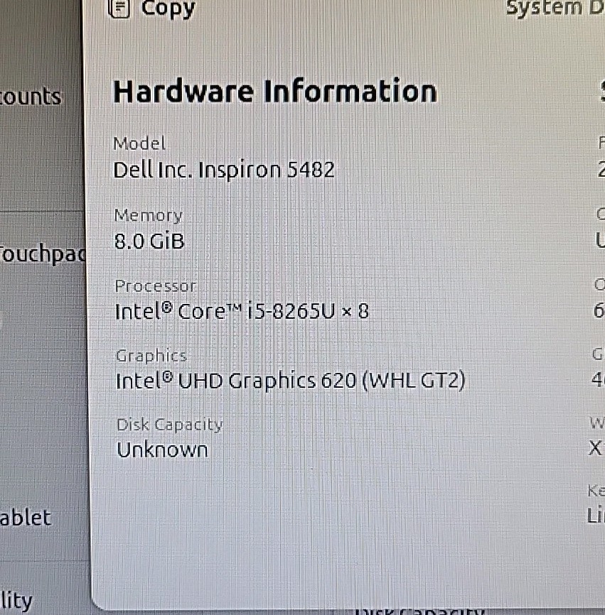 Dell Inspiron 5482, Intel Core i5-8265U @ 1.6GHz, 8GB RAM, NO SSD, NO OS *READ*