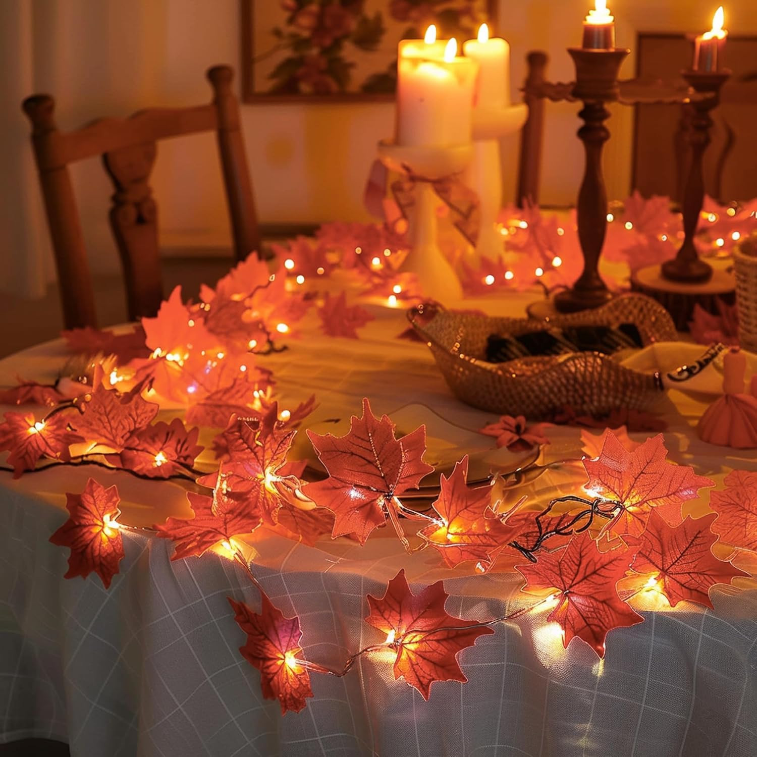 2 Pack Thanksgiving Maple Leaf String Lights, Total 20FT 40 LED Battery Operated