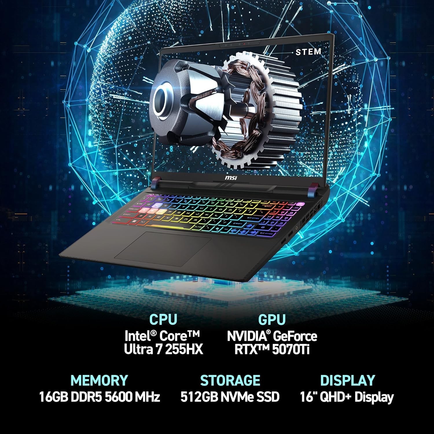 MSI Vector 16” Gaming Ultra 7-255HX 5070Ti 16GB 512GB Win11 H Gray A2XWHG-212US