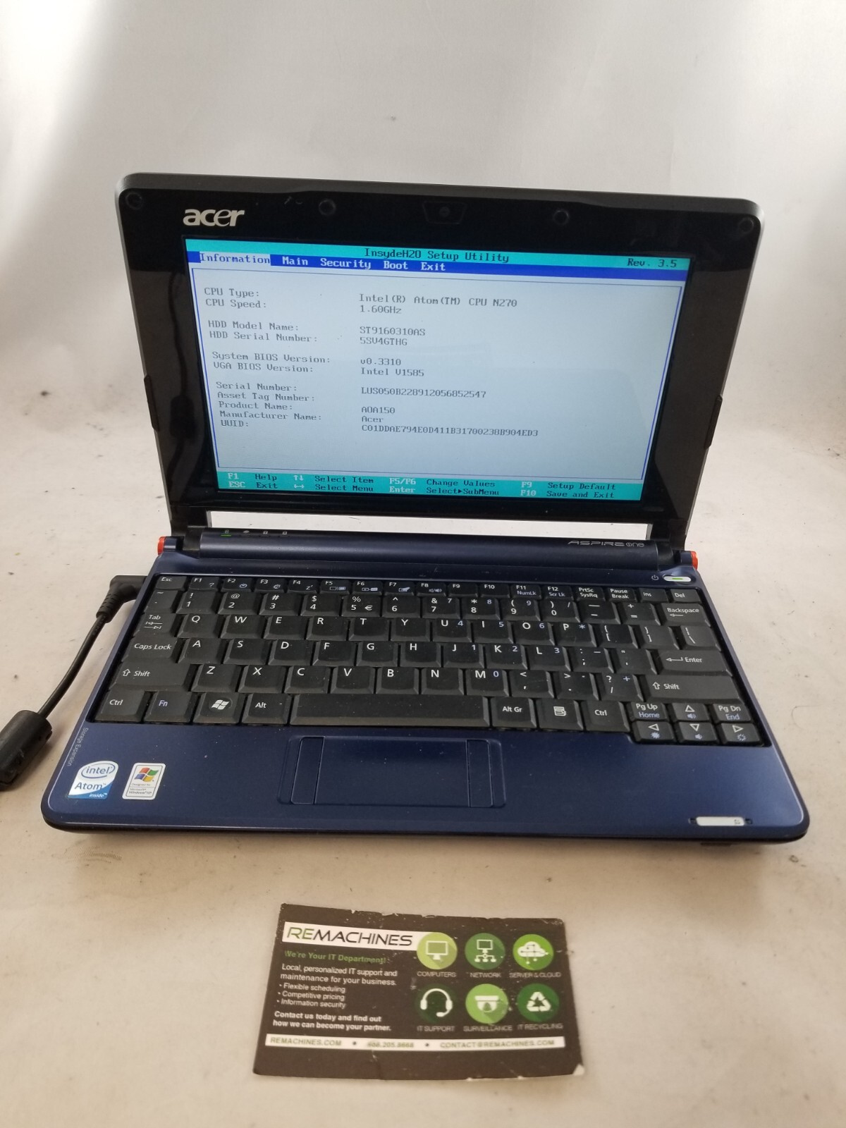 Acer Aspire One 150-1635 10.1″ Intel Atom N270 1.6GHz 1GB 160GB HDD No OS