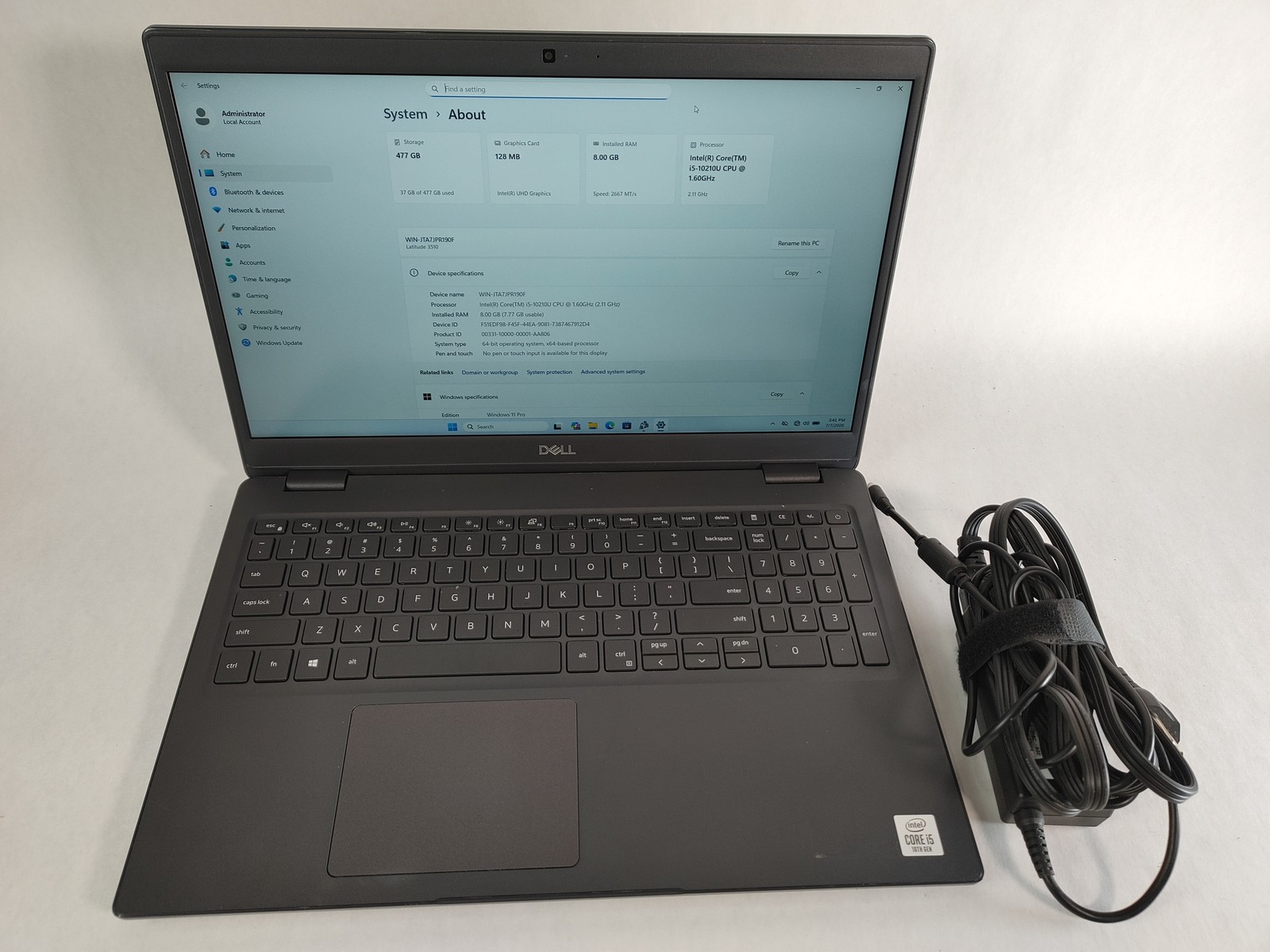Dell Latitude 3510 Core i5-10210U 1.60 GHz 8 GB DDR4 512 GB M.2 Windows 11 Pro