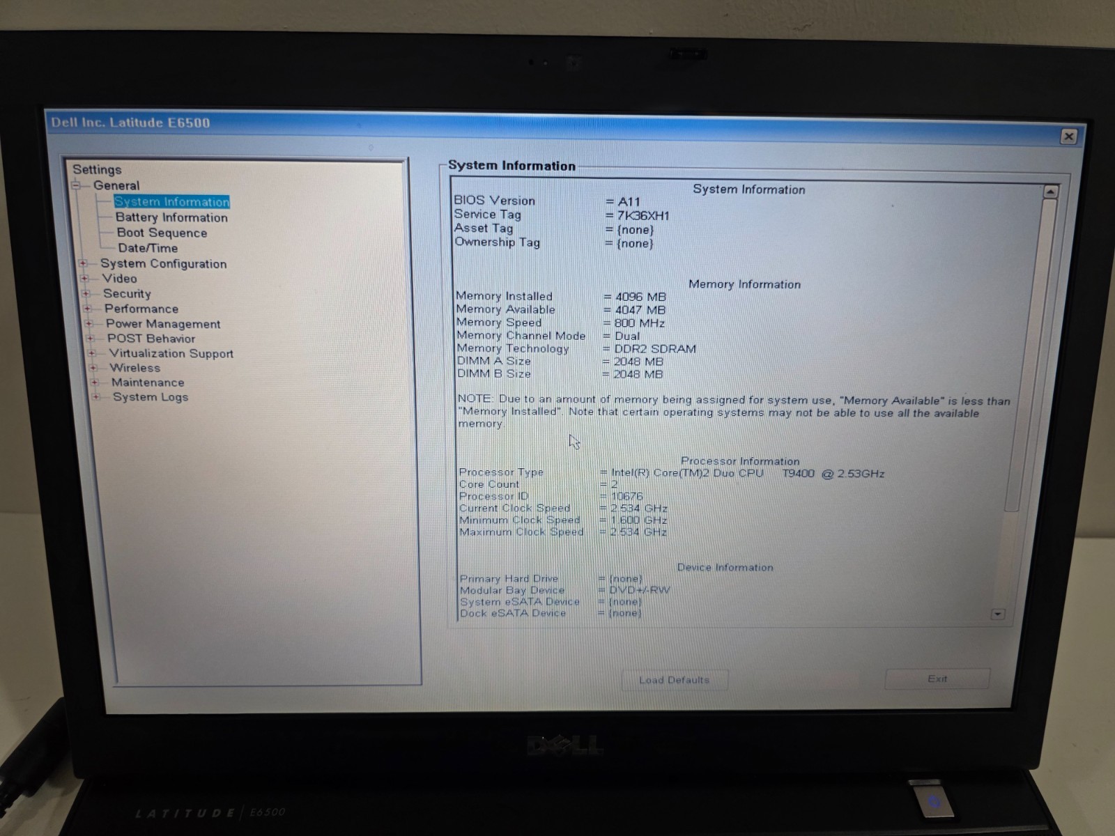 Vintage Dell Latitude E6500 Intel Core2 Duo CPU T9400 4GB Webcam Bluetooth