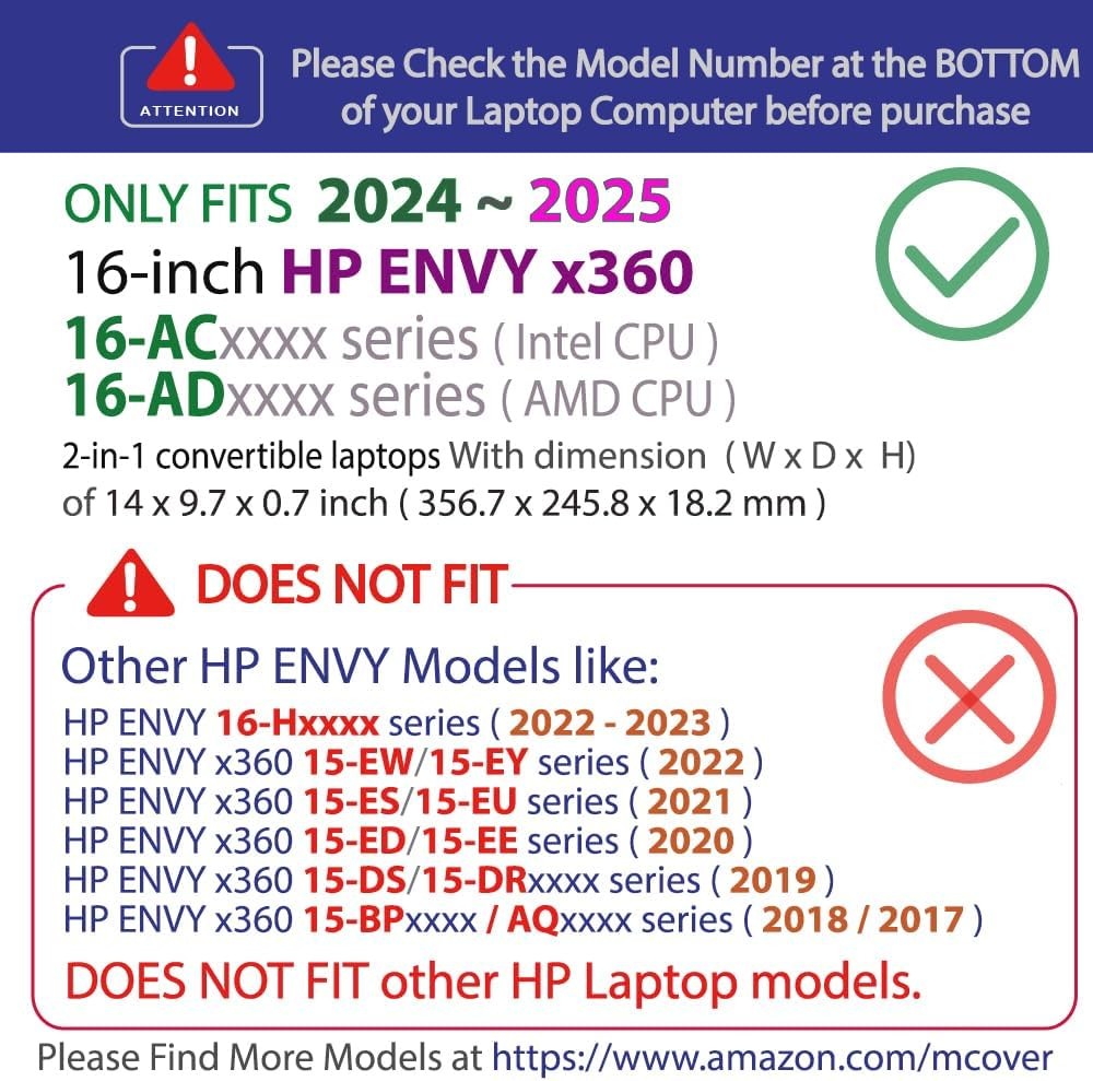 Case ONLY for 2024~2025 16-inch HP Envy x360 16-ACxxxx / 16-ADxxxx Series 2-in-1