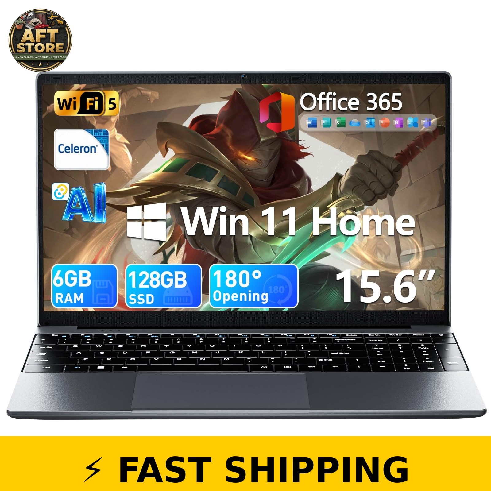 MELIUNA 15.6″ Laptop, 6GB RAM, 128GB SSD, Win 11, AI Features, Gray