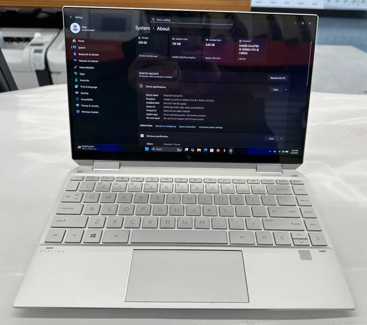 HP Spectre x360 13-aw0003dx 13.3″ 4K UHD touch i5-1035G4 1.1GHz 8GB 256GB SSD