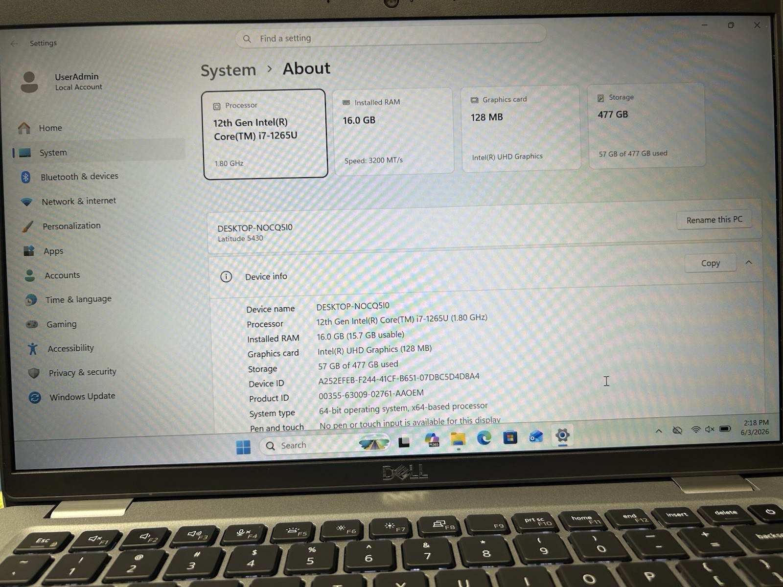 DELL LATITUDE 5430 INTEL i7-1265U 16GB RAM 512GB NVME SSD 14” FHD WIN 11 pro