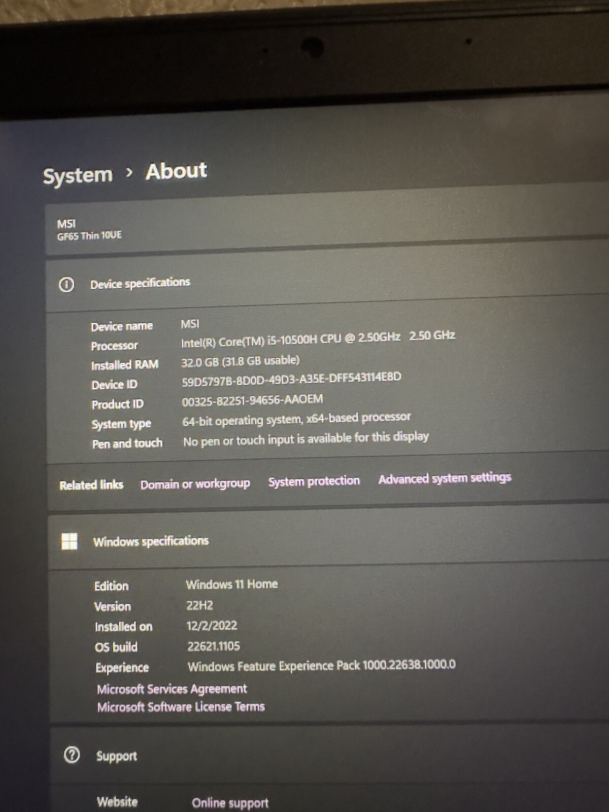 MSI GF65 Thin 15.6” 144Hz RTX 3060 (1.5 TB SSD Intel Core i5-10500H, 32GB RAM