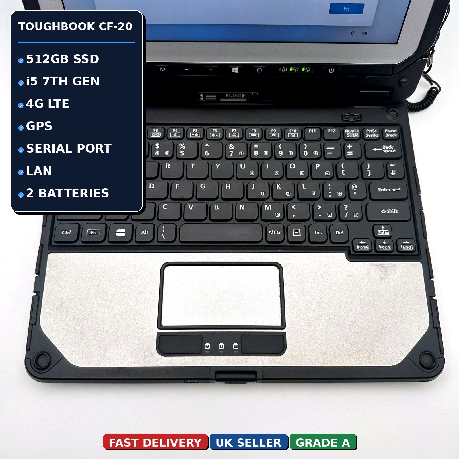 Panasonic Toughbook CF-20 MK2 i5 8GB 512GB Rugged Tablet Laptop 4G GPS 2 x Bat