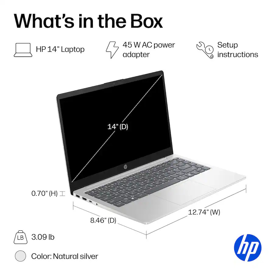 HP 14″ Laptop AMD Athlon Silver 7120U 4GB RAM 256GB SSD – Silver 14-EM0111DX