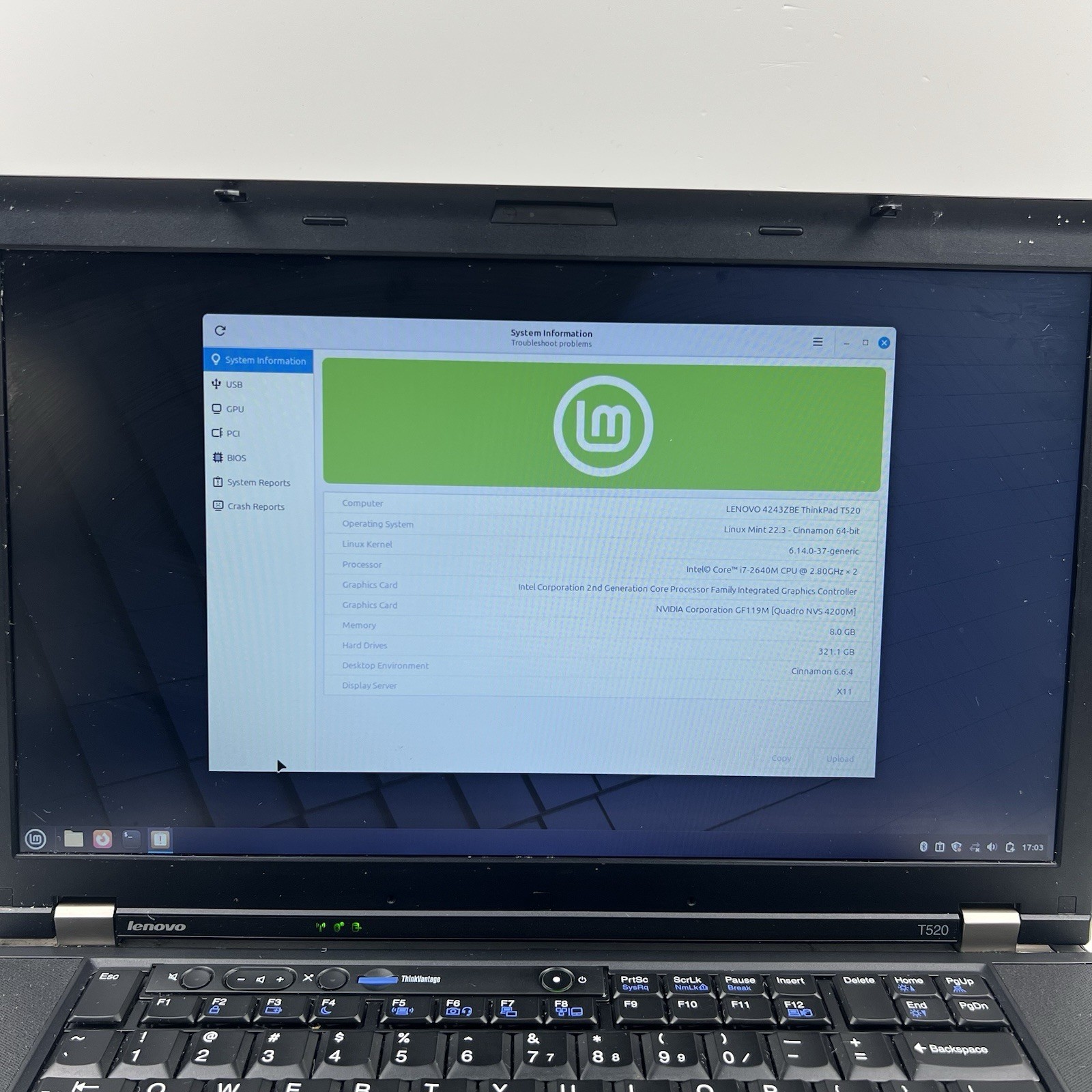 Lenovo ThinkPad T520 Intel i7-2640M 8GB 320GB HDD Linux Mint OS w/ Charger|ELP90