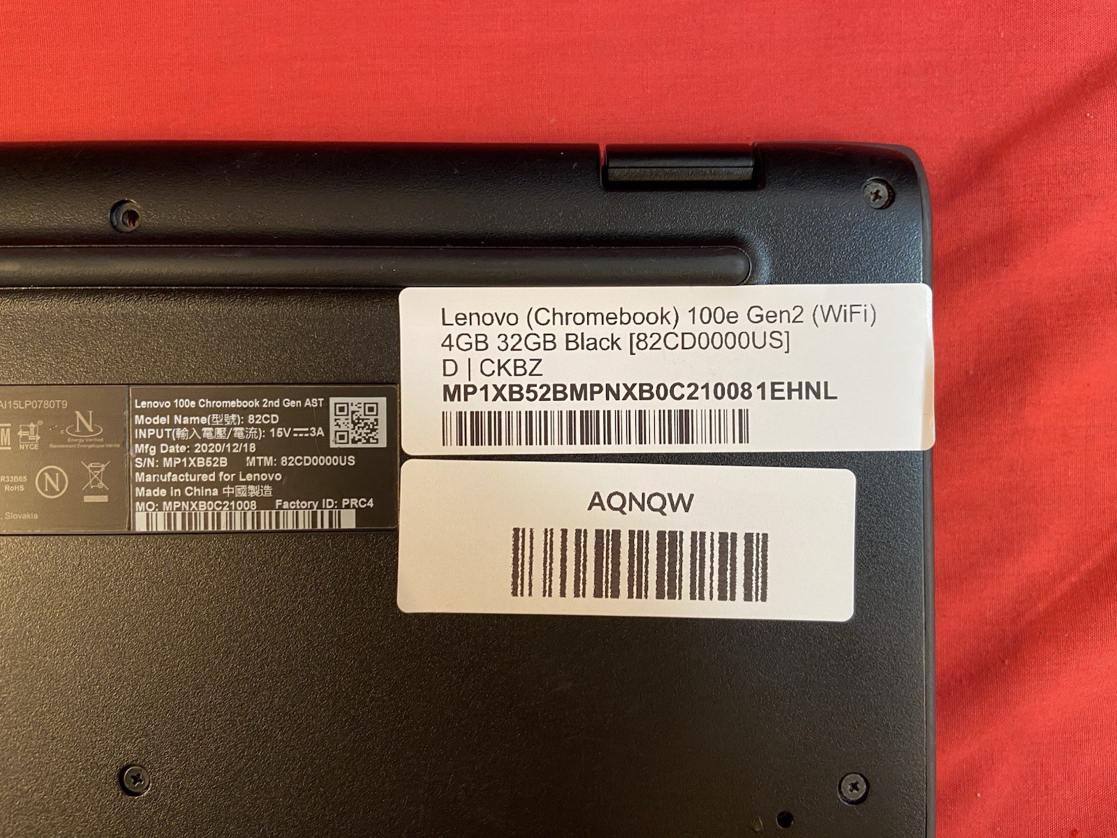 Lenovo (Chromebook) 100e Gen2 82CD0000US 4GB 32GB Wi-Fi NO CHARGER TESTED/FUNC